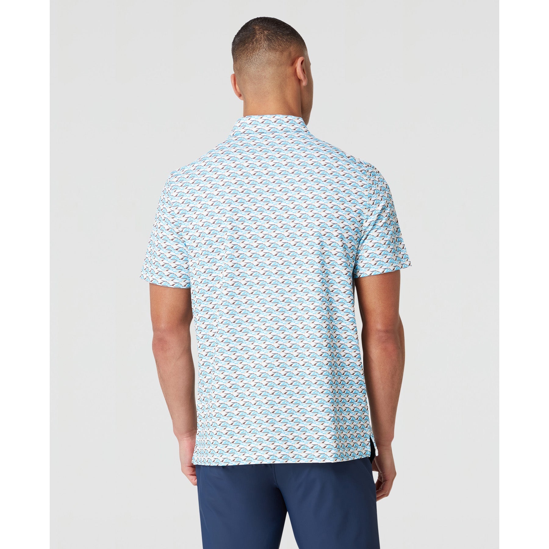 Original Penguin Layered Umbrella Print Golf Polo Shirt In Blue Grotto(Layered Umbrella Print Golf Polo Shirt Blue Ogksf029gg 457)