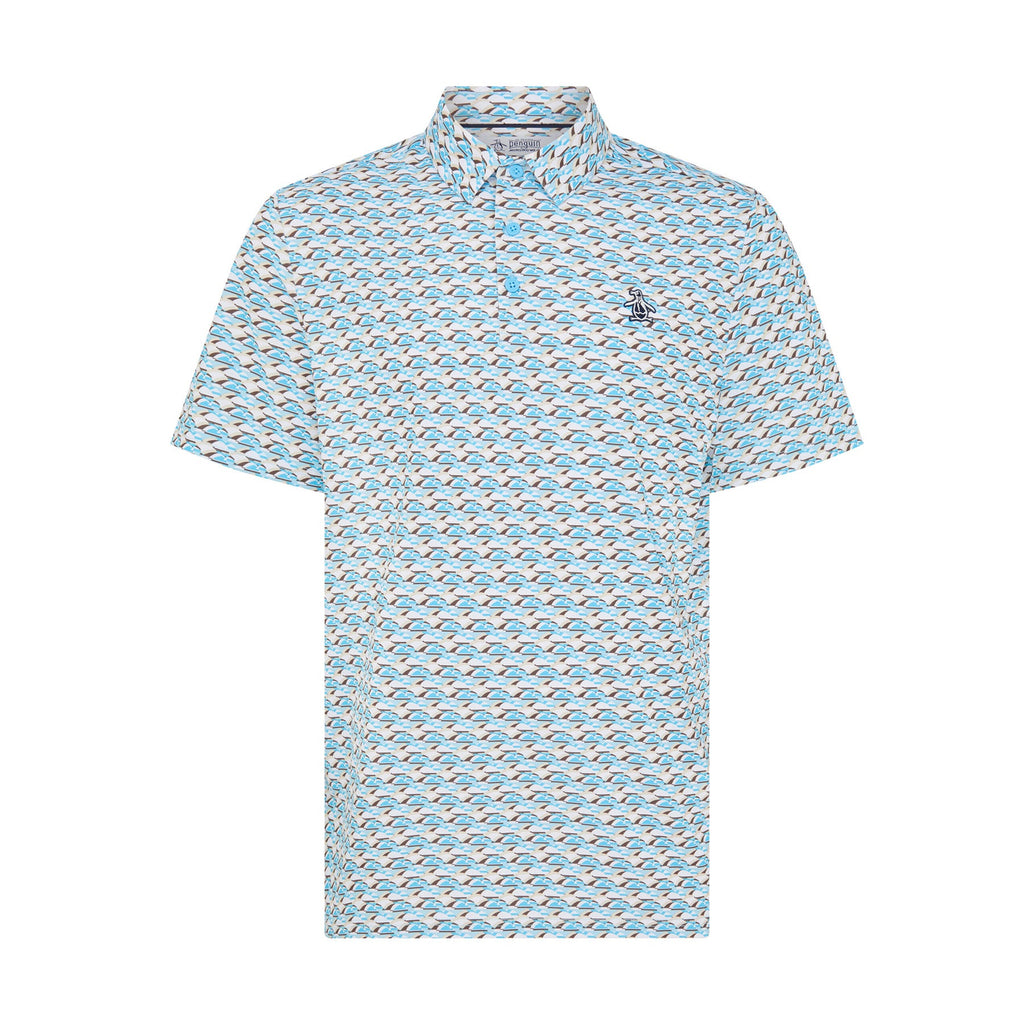 Original Penguin Layered Umbrella Print Golf Polo Shirt In Blue Grotto(Layered Umbrella Print Golf Polo Shirt Blue Ogksf029gg 457)