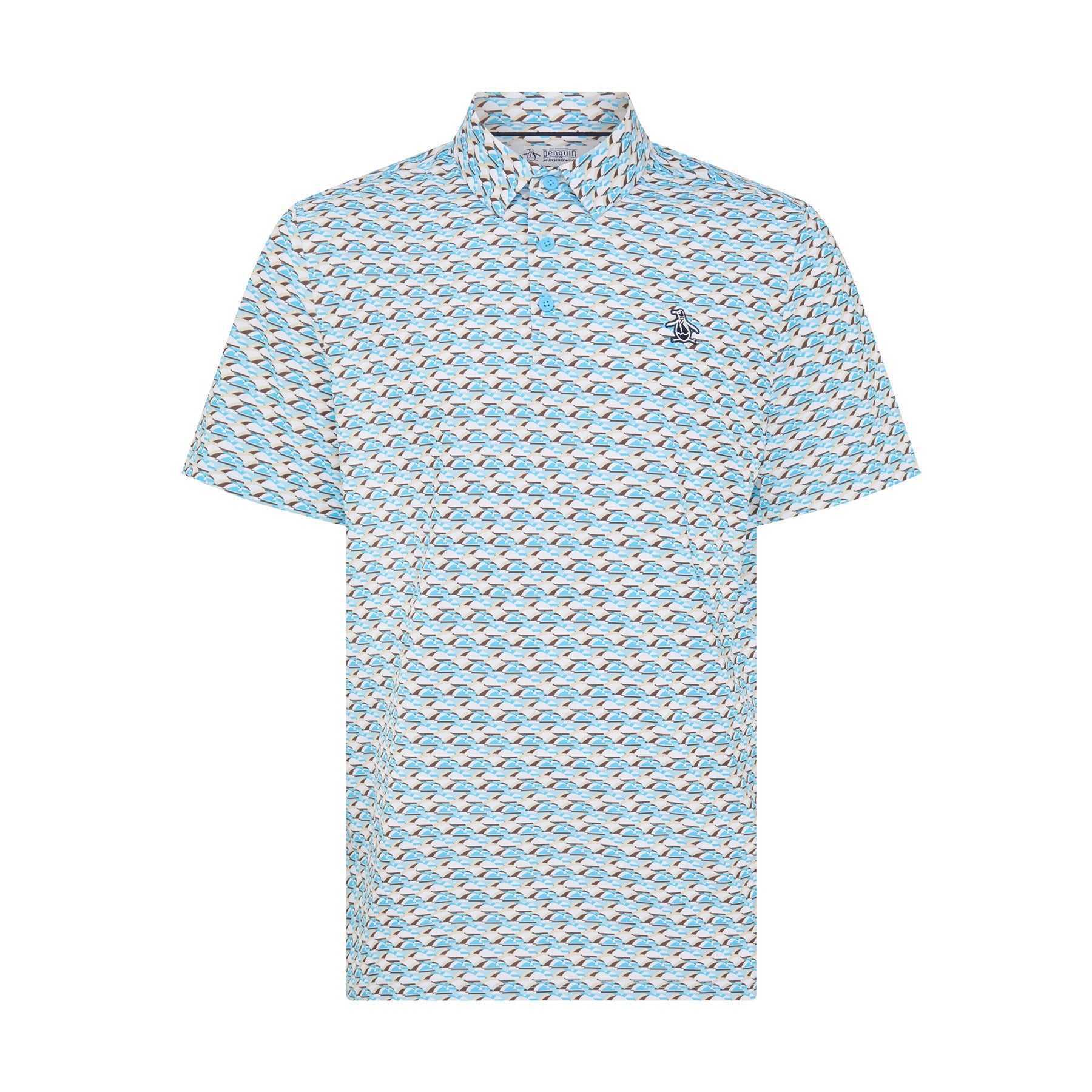 Original Penguin Layered Umbrella Print Golf Polo Shirt In Blue Grotto(Layered Umbrella Print Golf Polo Shirt Blue Ogksf029gg 457)