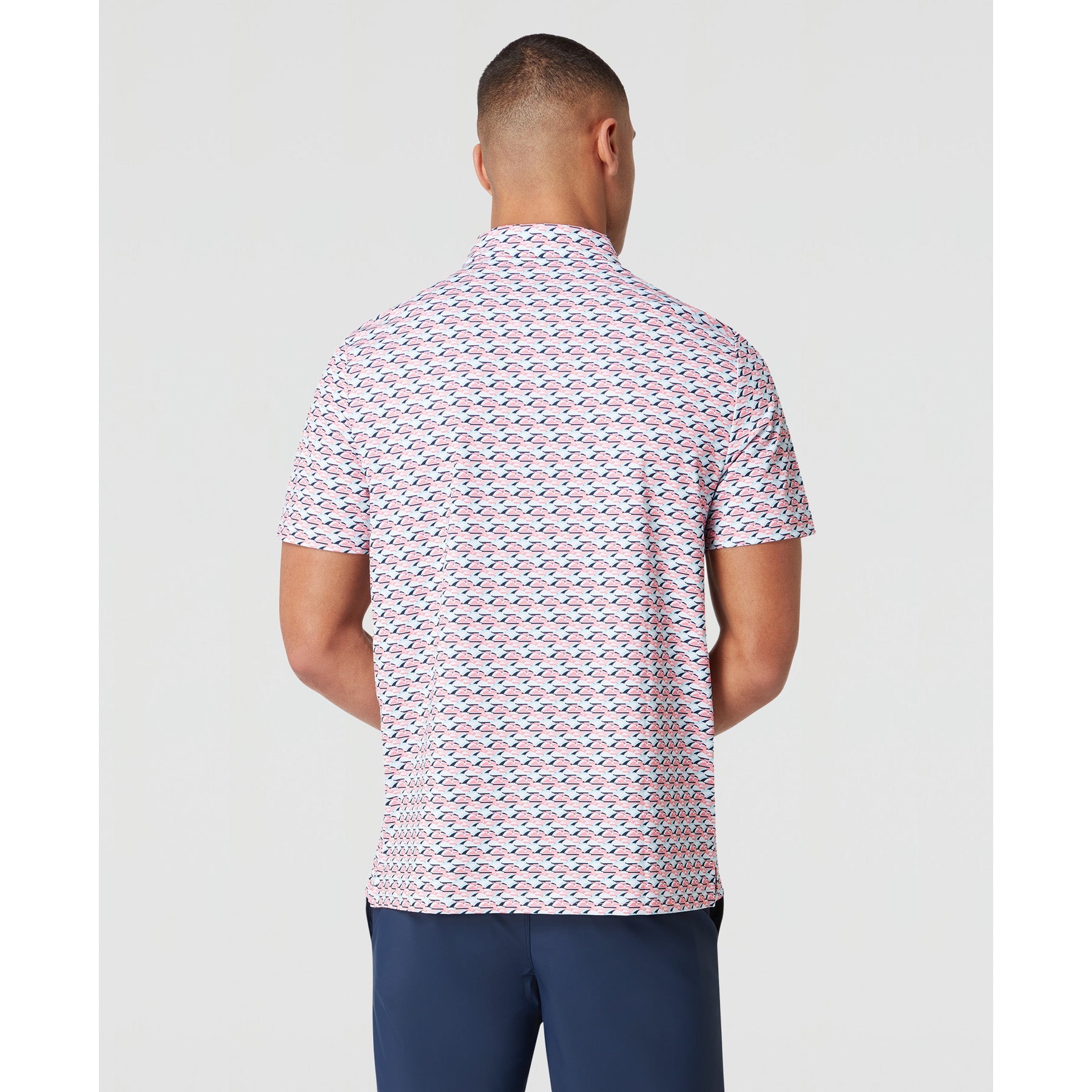 Original Penguin Layered Umbrella Print Golf Polo Shirt In Murex Shell(Layered Umbrella Print Golf Polo Shirt Pink Ogksf029gg 680)
