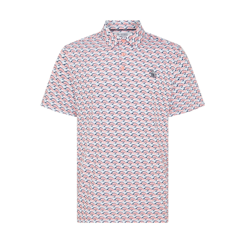 Original Penguin Layered Umbrella Print Golf Polo Shirt In Murex Shell(Layered Umbrella Print Golf Polo Shirt Pink Ogksf029gg 680)