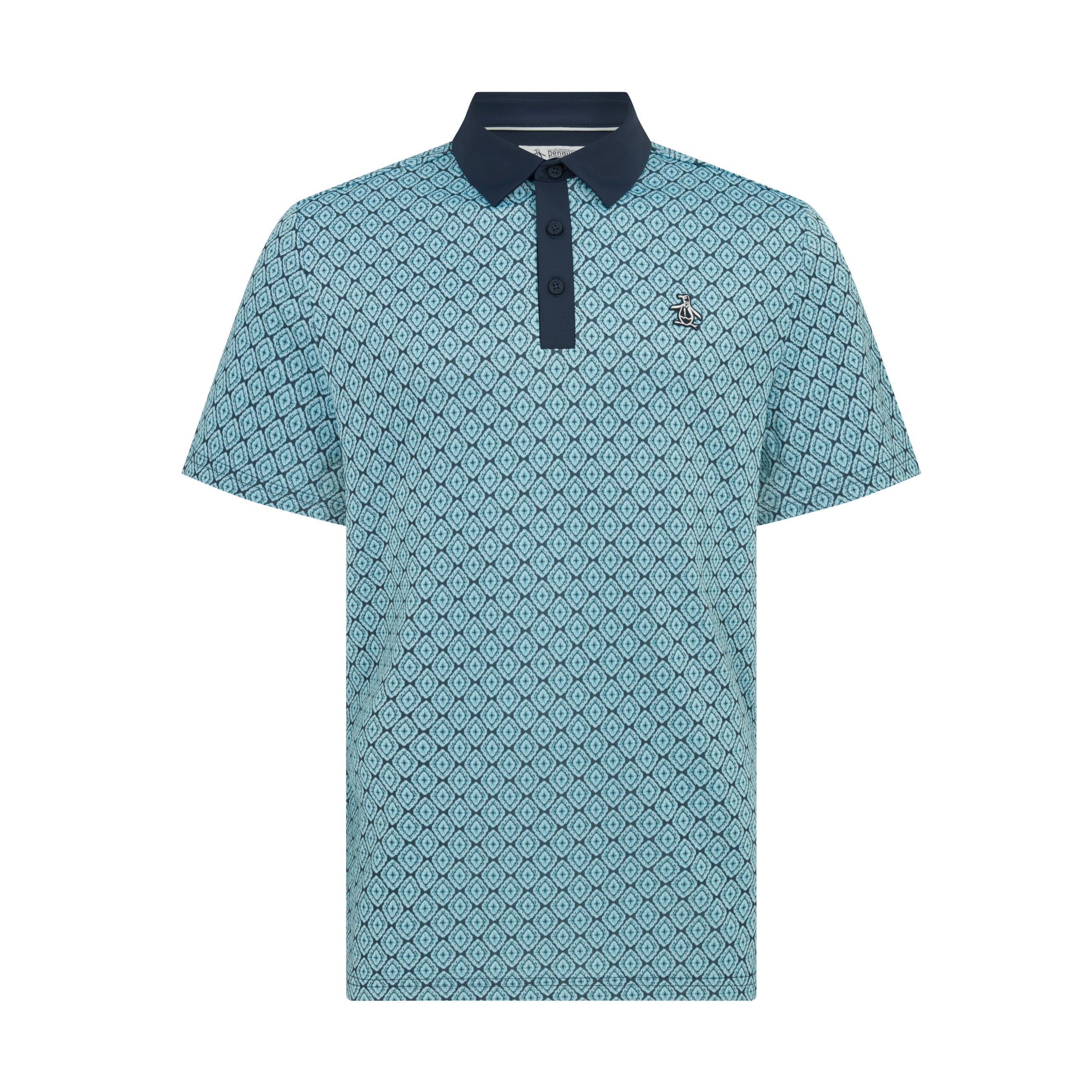 Original Penguin Yarn Dyed Bohemian Jacquard Golf Polo Shirt In Black Iris(Yarn Dyed Bohemian Jacquard Golf Polo Shirt Blue Ogksf030gg 417)