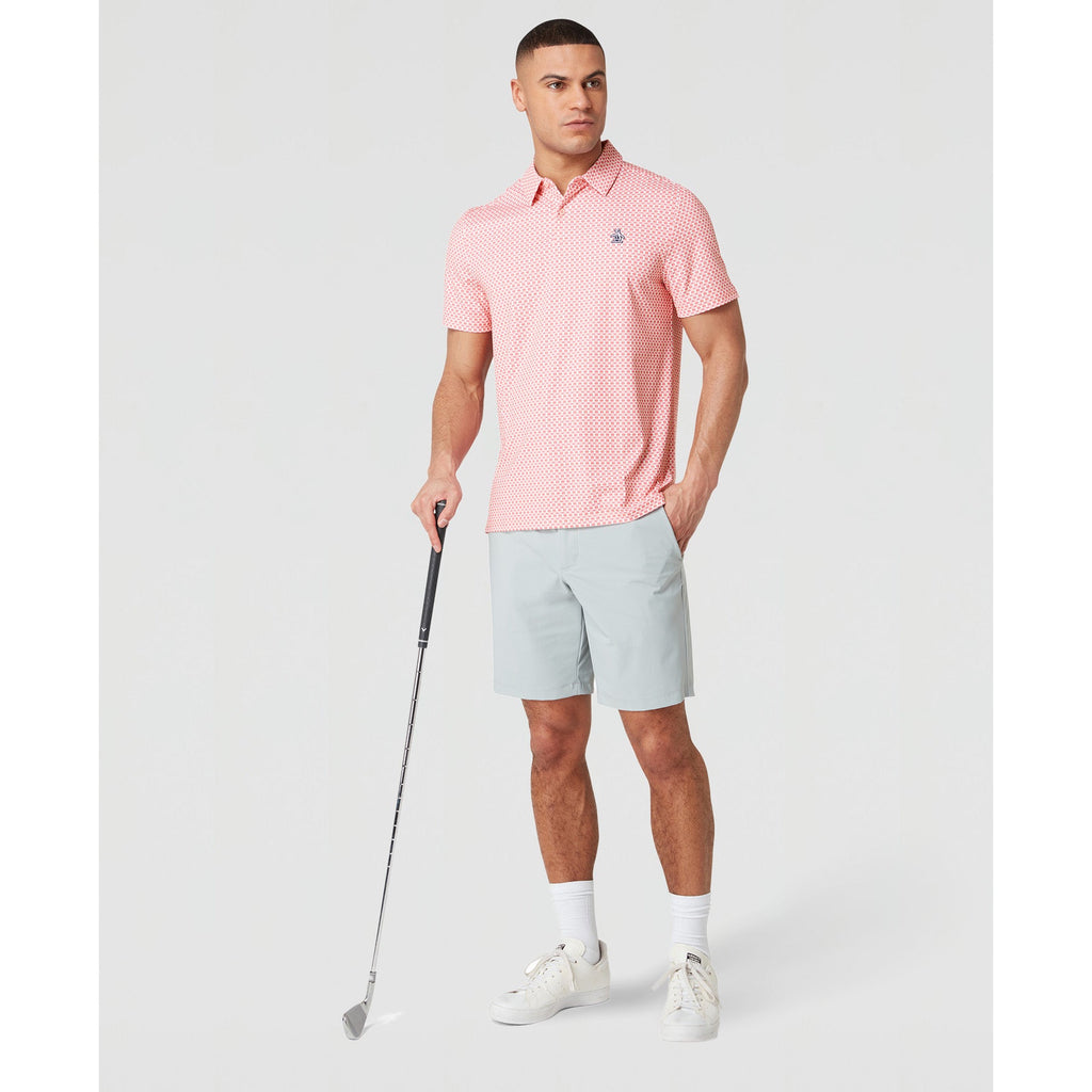 Original Penguin All Over Pete's Bowtie Micro Print Golf Polo Shirt In Murex Shell(All Over Petes Bowtie Micro Print Golf Polo Shirt Pink Ogksf031gg 680)