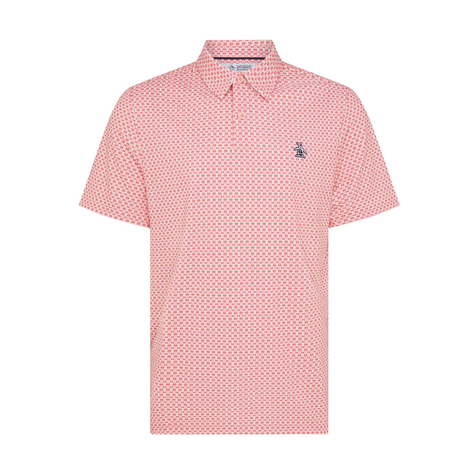 Original Penguin All Over Pete's Bowtie Micro Print Golf Polo Shirt In Murex Shell(All Over Petes Bowtie Micro Print Golf Polo Shirt Pink Ogksf031gg 680)
