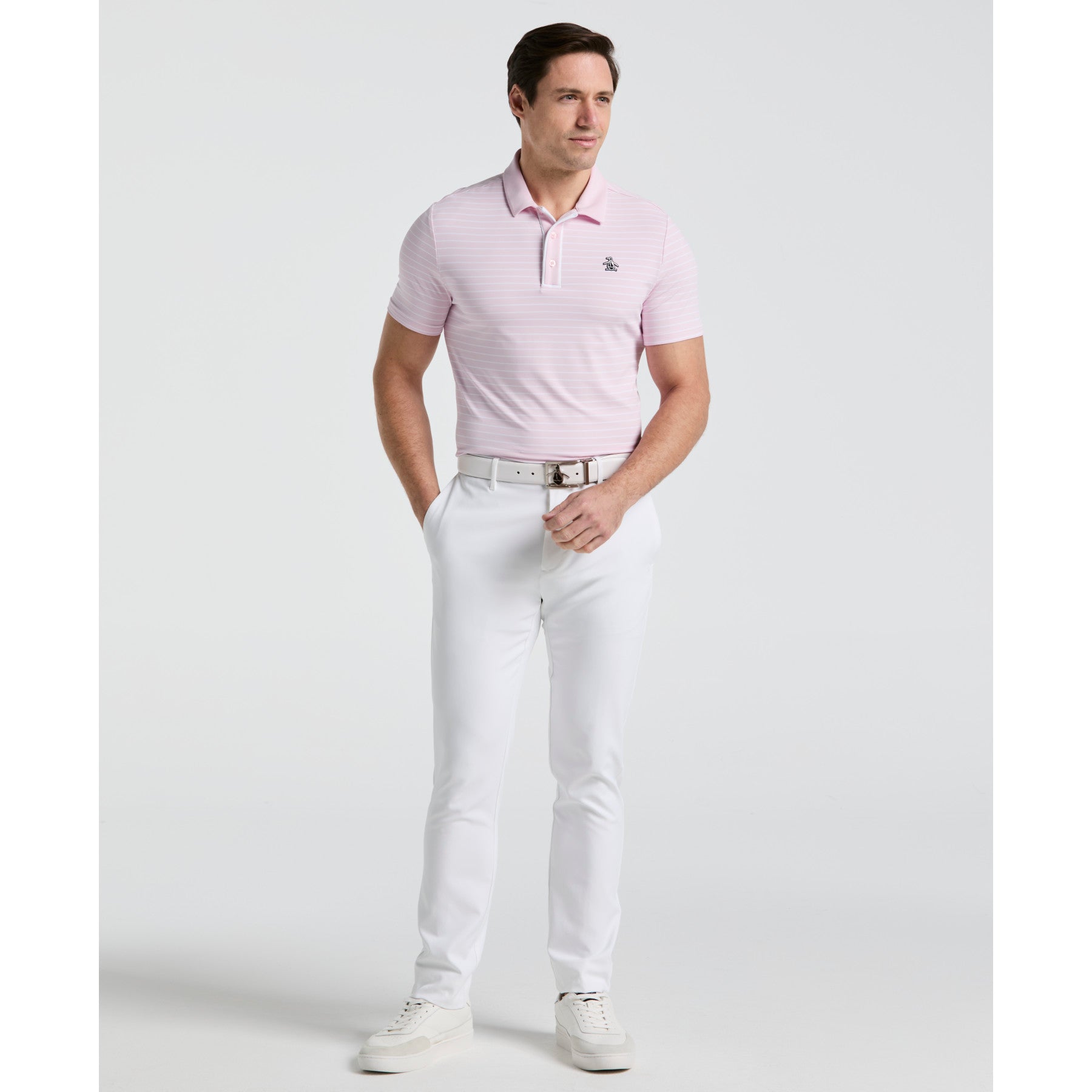 Original Penguin The Heritage Stripe Golf Polo Shirt In Charm Pink(The Heritage Stripe Golf Polo Shirt Pink Ogksf043gg 689)