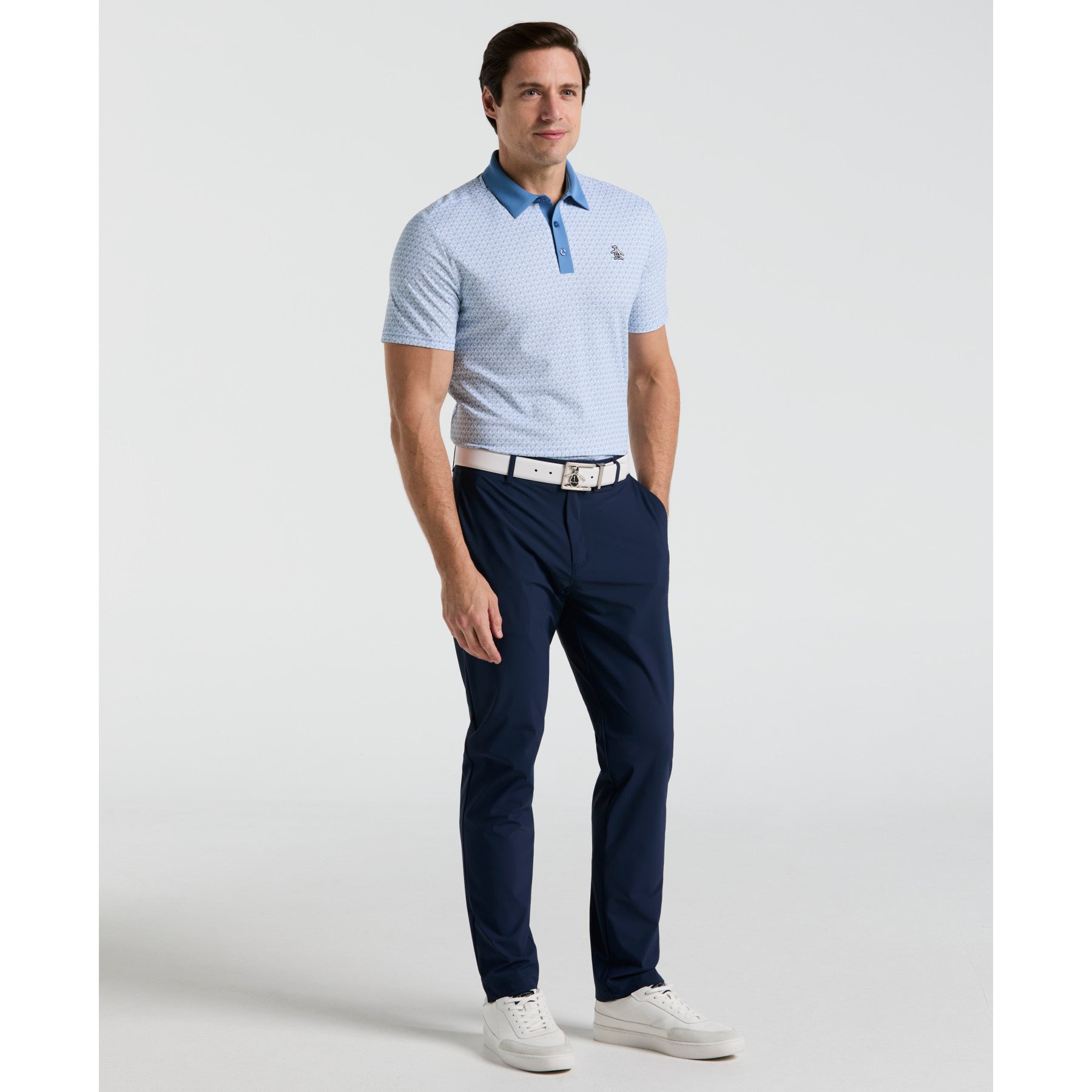 Original Penguin Pete's Tee Time Golf Polo In Quiet Harbour(Petes Tee Time Golf Polo Shirt Blue Ogksf045gg 453)