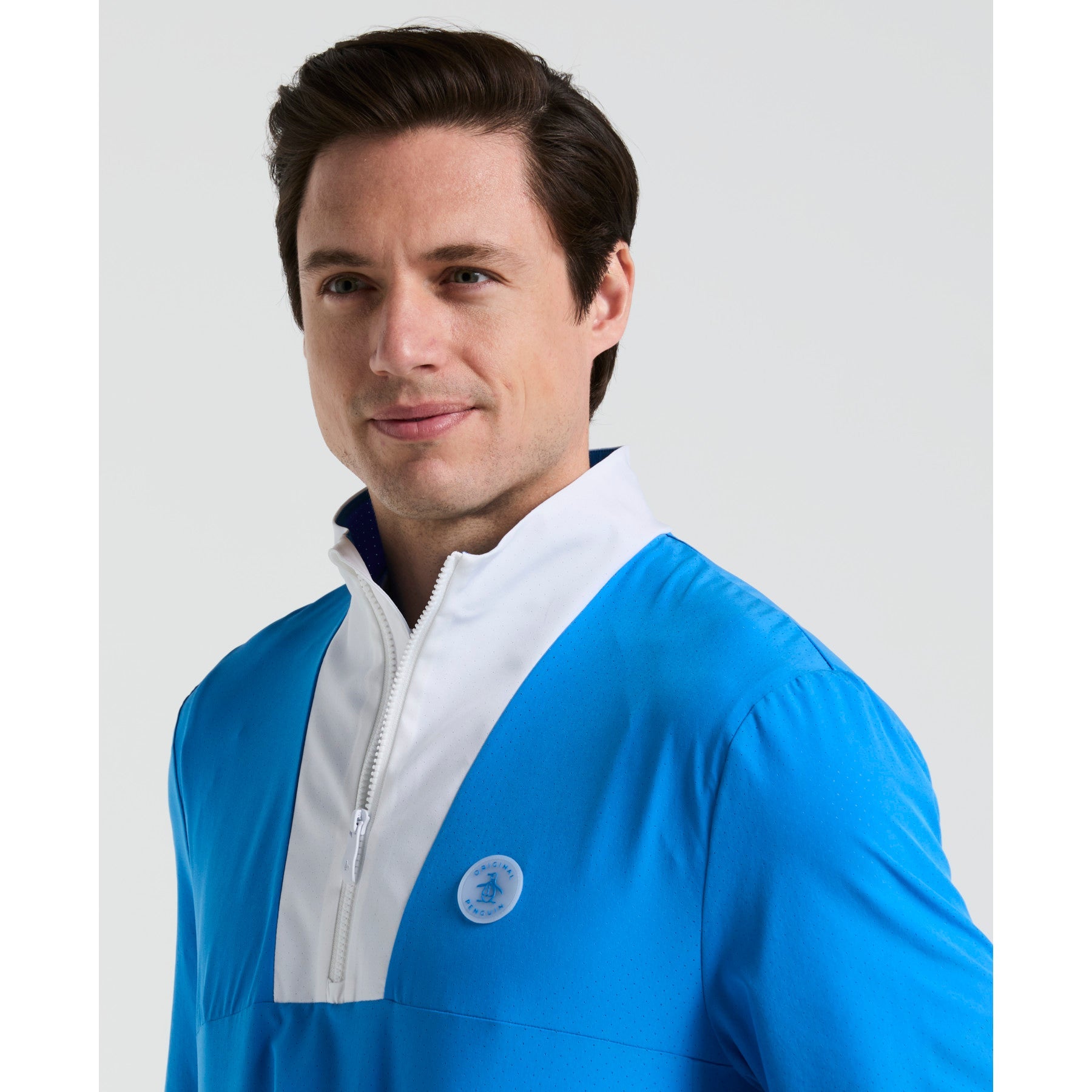Original Penguin Lightweight 1/4 Zip Colour Block Golf Pullover In French Blue(14 Zip Lightweight Color Block Layering Golf Shirt Blue Ogwsf009gg 478)