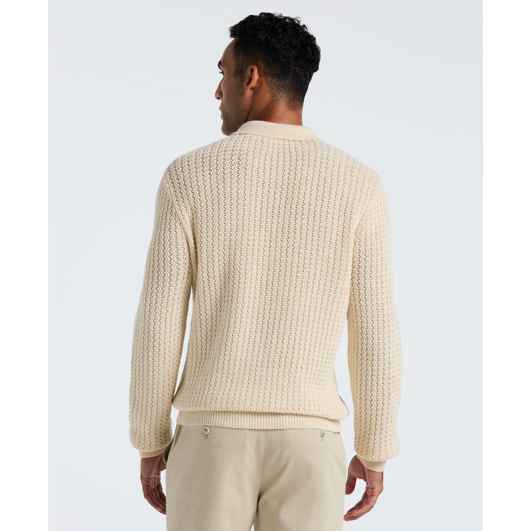Original Penguin Zigzag Stitch Long Sleeve Sweater Polo In Birch(Zigzag Stitch Long Sleeve Sweater Polo Beige Opgf2502gp 252)