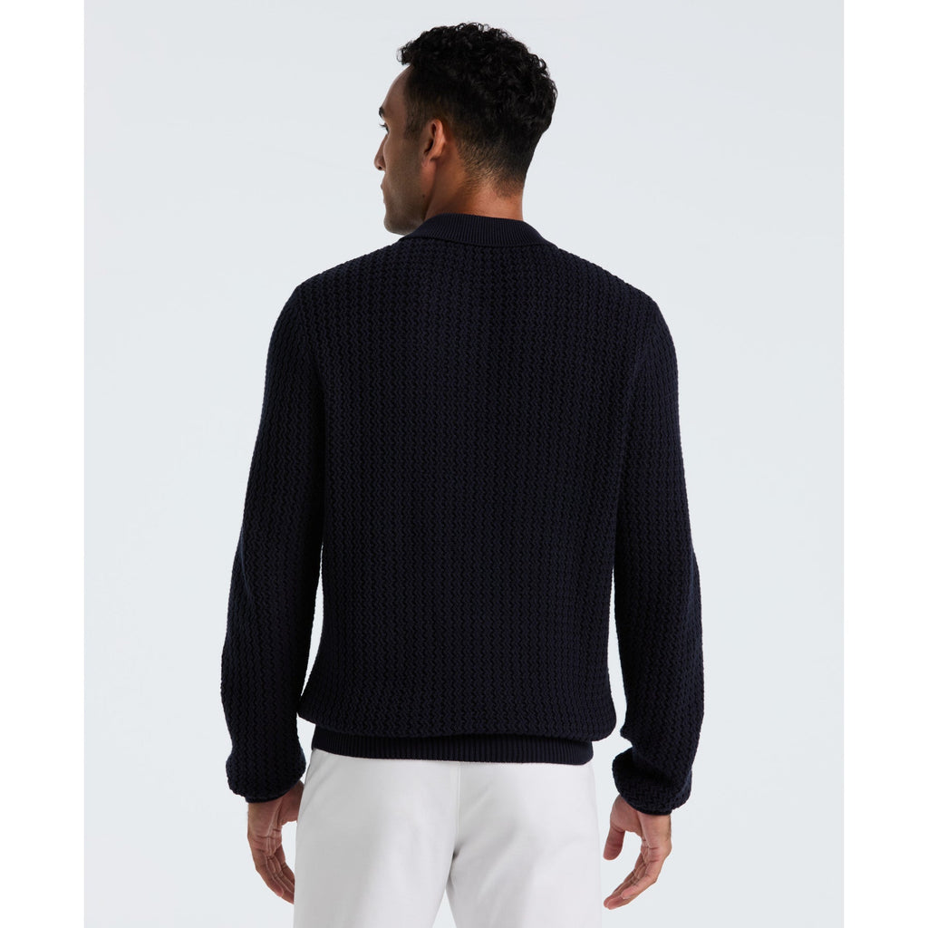 Original Penguin Zigzag Stitch Long Sleeve Sweater Polo In Dark Sapphire(Zigzag Stitch Long Sleeve Sweater Polo Blue Opgf2502gp 413)