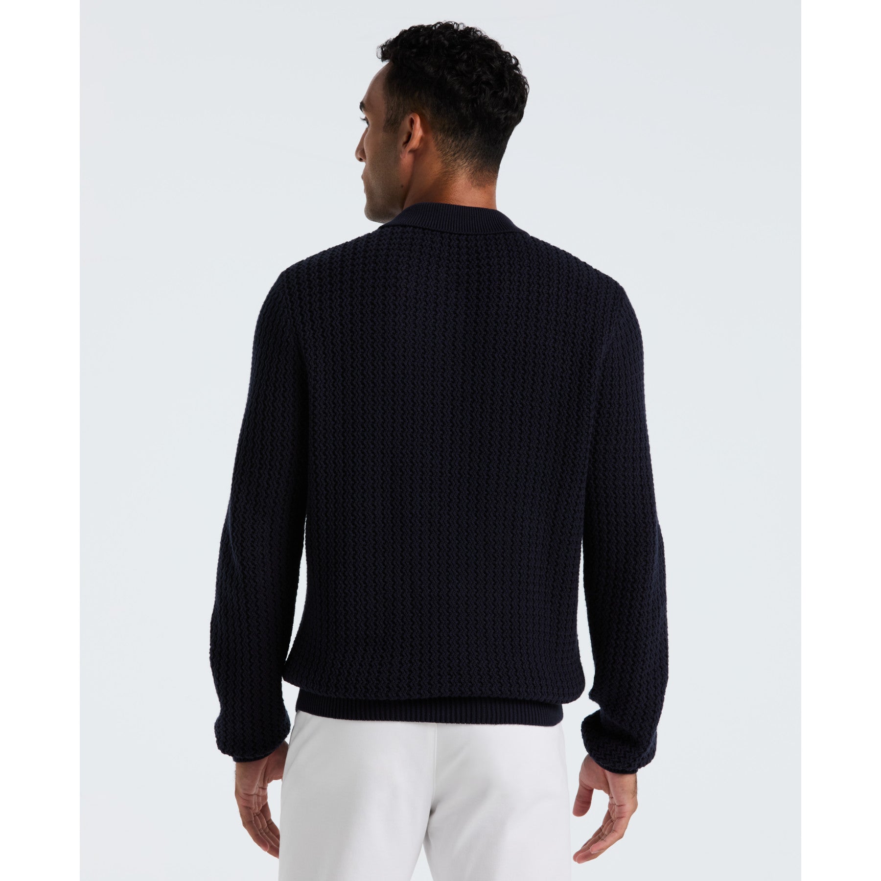 Original Penguin Zigzag Stitch Long Sleeve Sweater Polo In Dark Sapphire(Zigzag Stitch Long Sleeve Sweater Polo Blue Opgf2502gp 413)