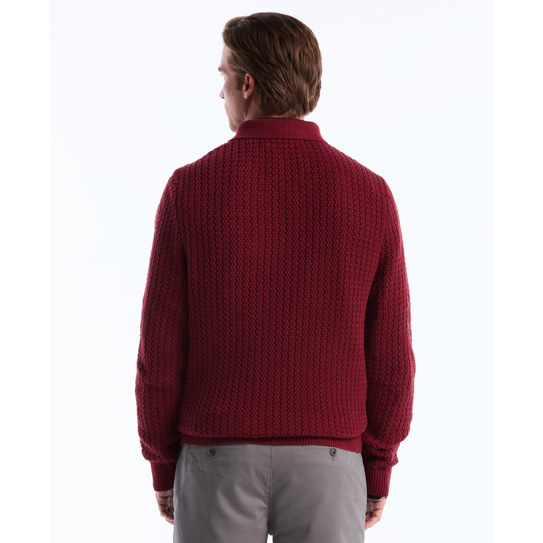 Original Penguin Zigzag Stitch Long Sleeve Sweater Polo In Cabernet(Zigzag Stitch Long Sleeve Sweater Polo Red Opgf2502gp 605)