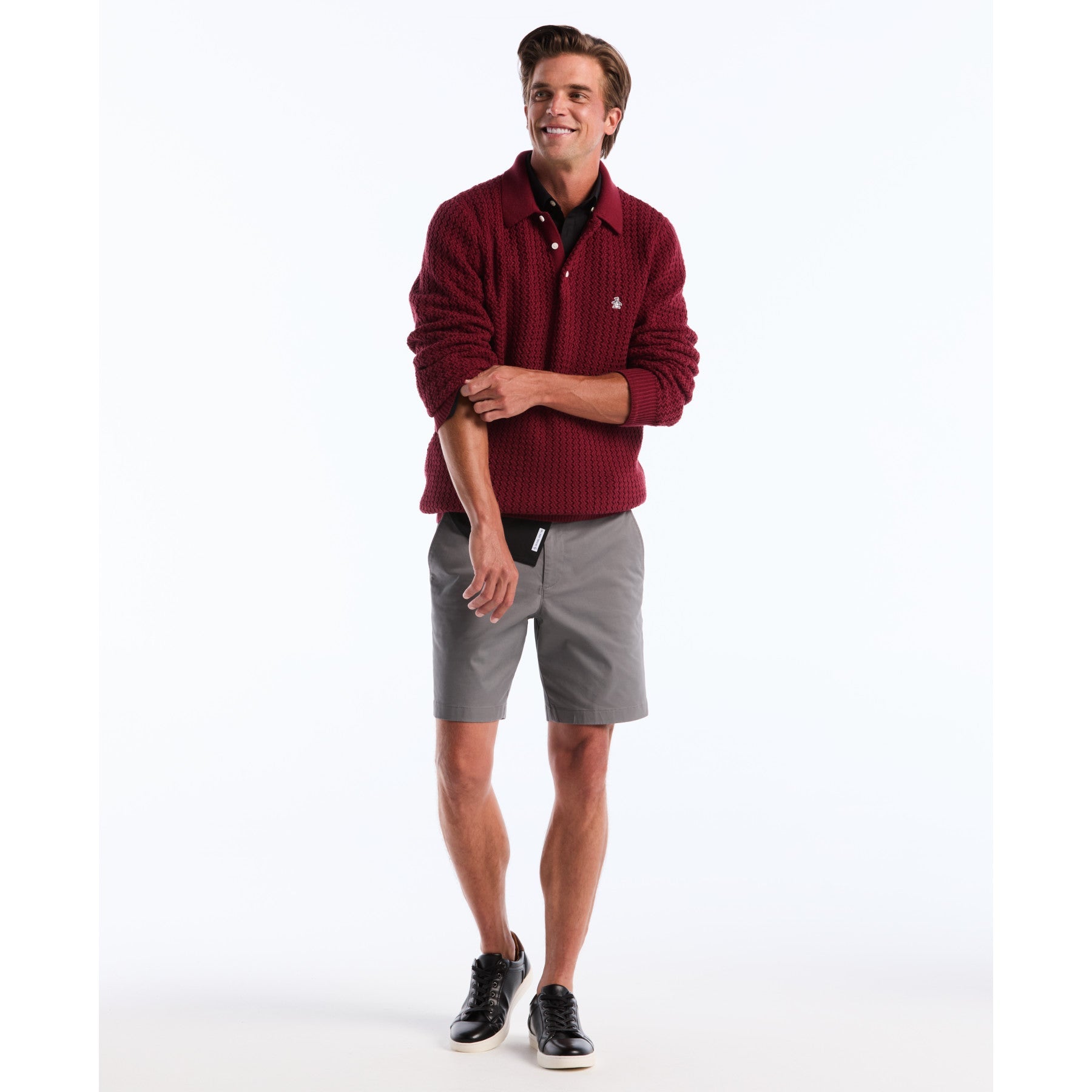 Original Penguin Zigzag Stitch Long Sleeve Sweater Polo In Cabernet(Zigzag Stitch Long Sleeve Sweater Polo Red Opgf2502gp 605)