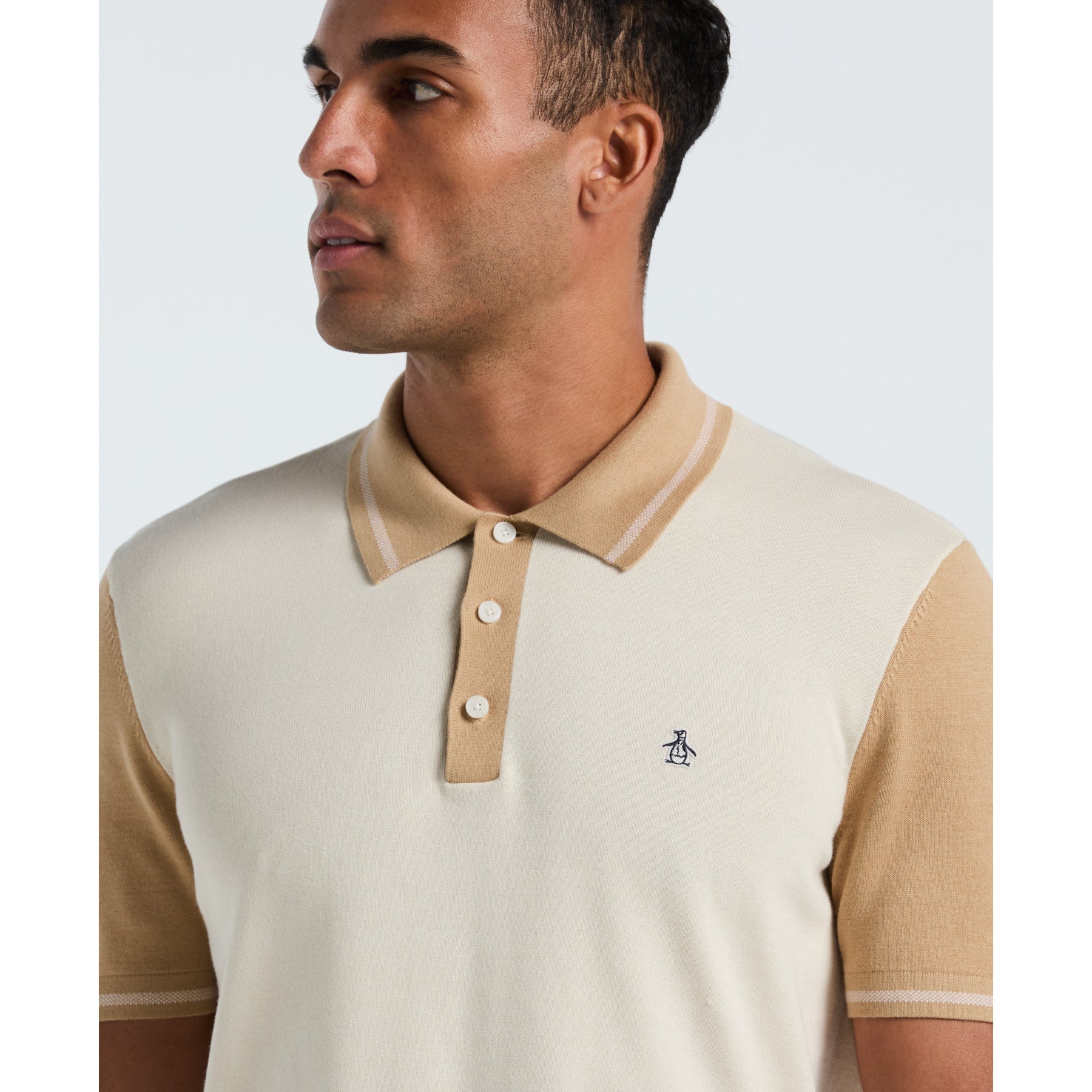 Original Penguin Colourblock Sweater Polo In Birch(Colourblock Sweater Polo Beige Opgf2503gp 252)