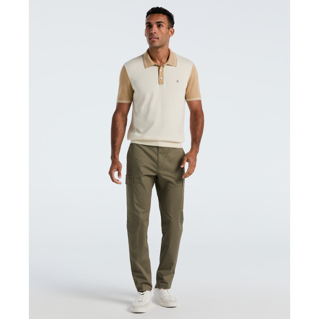 Original Penguin Colourblock Sweater Polo In Birch(Colourblock Sweater Polo Beige Opgf2503gp 252)