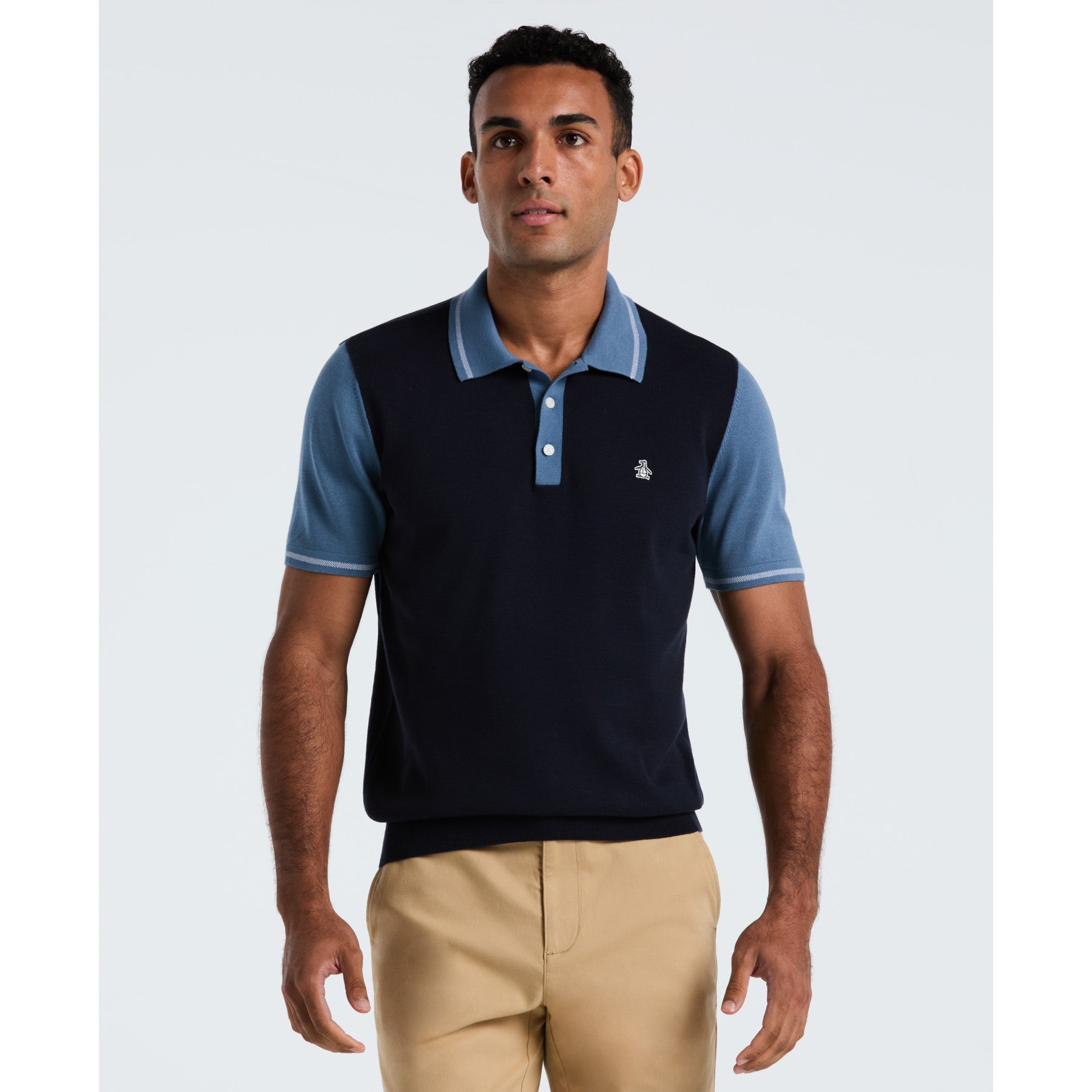 Original Penguin Colourblock Sweater Polo In Dark Sapphire(Colourblock Sweater Polo Blue Opgf2503gp 413)
