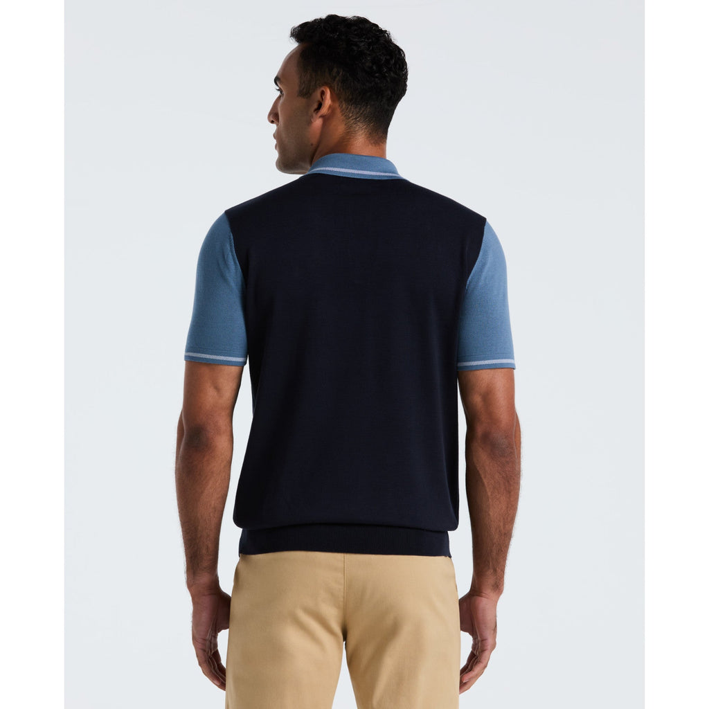 Original Penguin Colourblock Sweater Polo In Dark Sapphire(Colourblock Sweater Polo Blue Opgf2503gp 413)