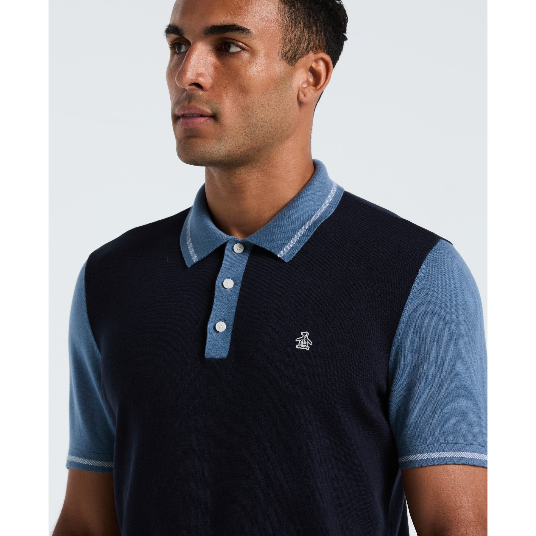 Original Penguin Colourblock Sweater Polo In Dark Sapphire(Colourblock Sweater Polo Blue Opgf2503gp 413)
