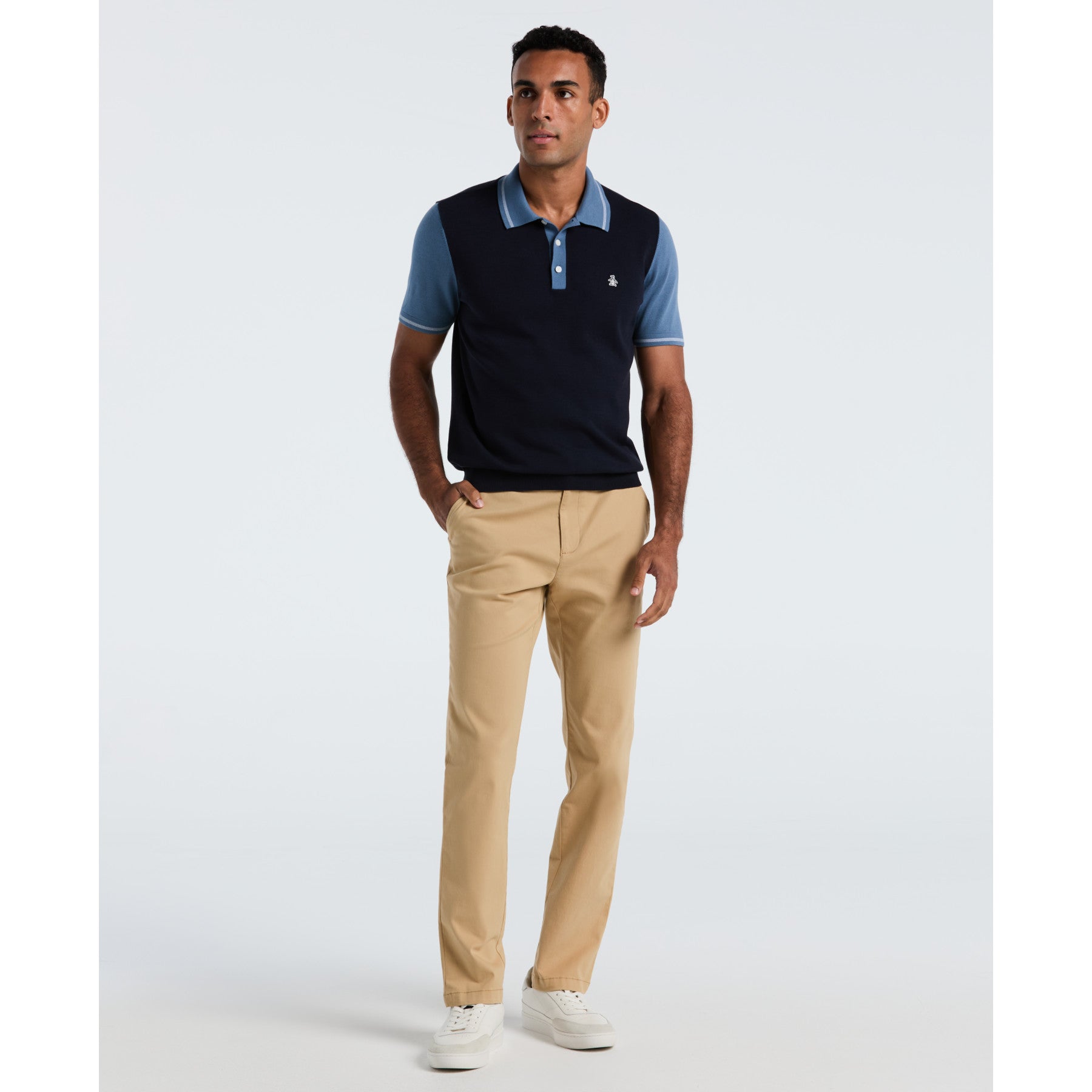 Original Penguin Colourblock Sweater Polo In Dark Sapphire(Colourblock Sweater Polo Blue Opgf2503gp 413)