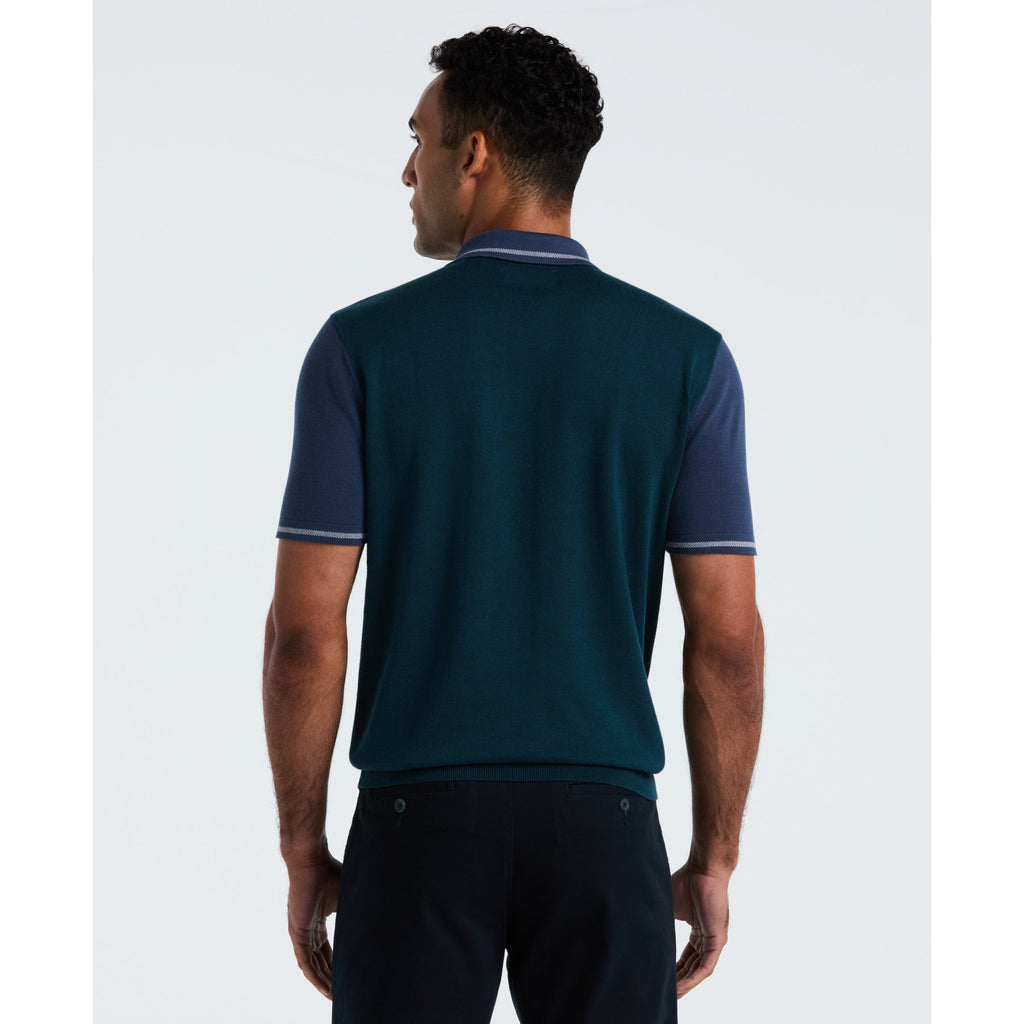 Original Penguin Colourblock Sweater Polo In Reflecting Pond(Colourblock Sweater Polo Blue Opgf2503gp 470)