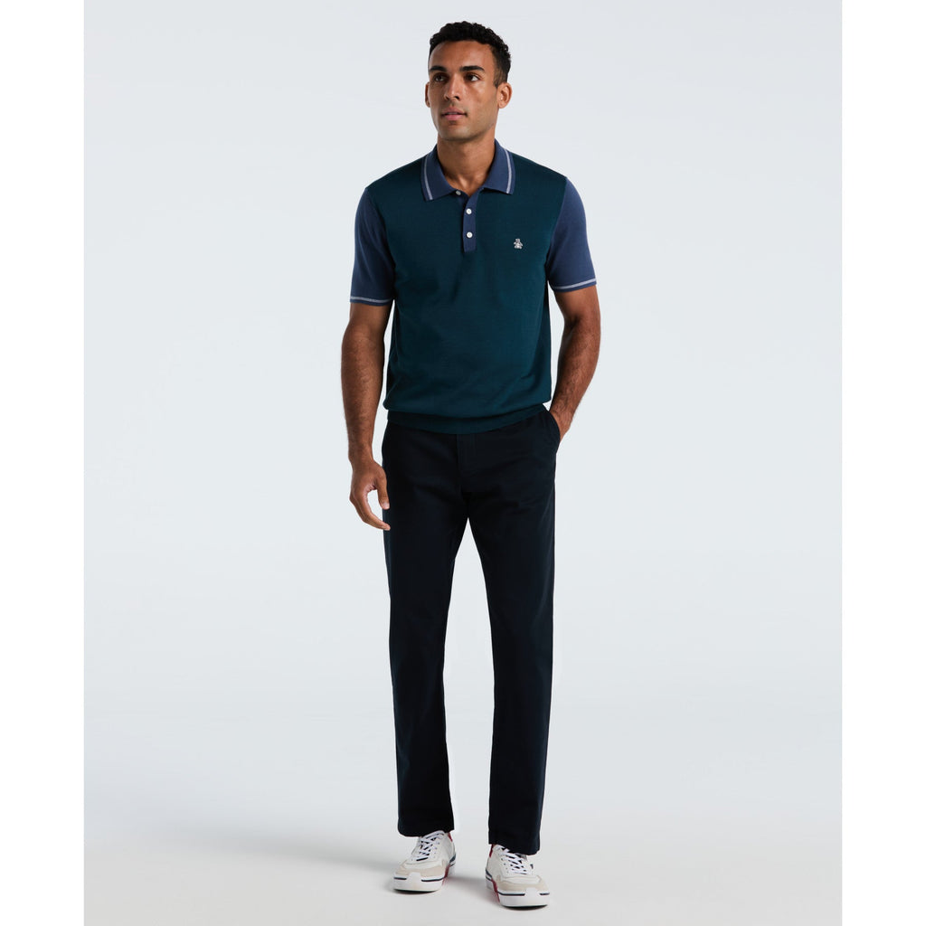 Original Penguin Colourblock Sweater Polo In Reflecting Pond(Colourblock Sweater Polo Blue Opgf2503gp 470)