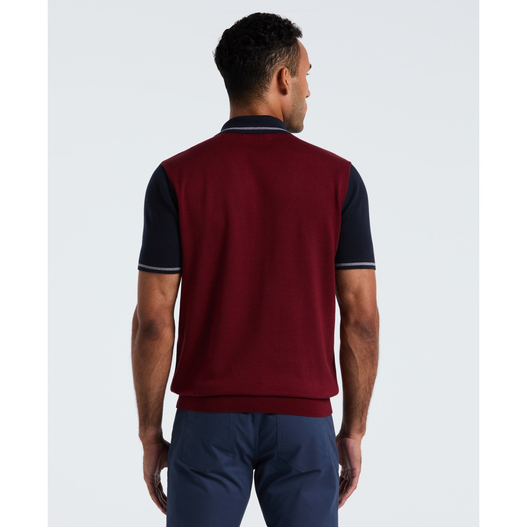 Original Penguin Colourblock Sweater Polo In Cabernet(Colourblock Sweater Polo Red Opgf2503gp 605)