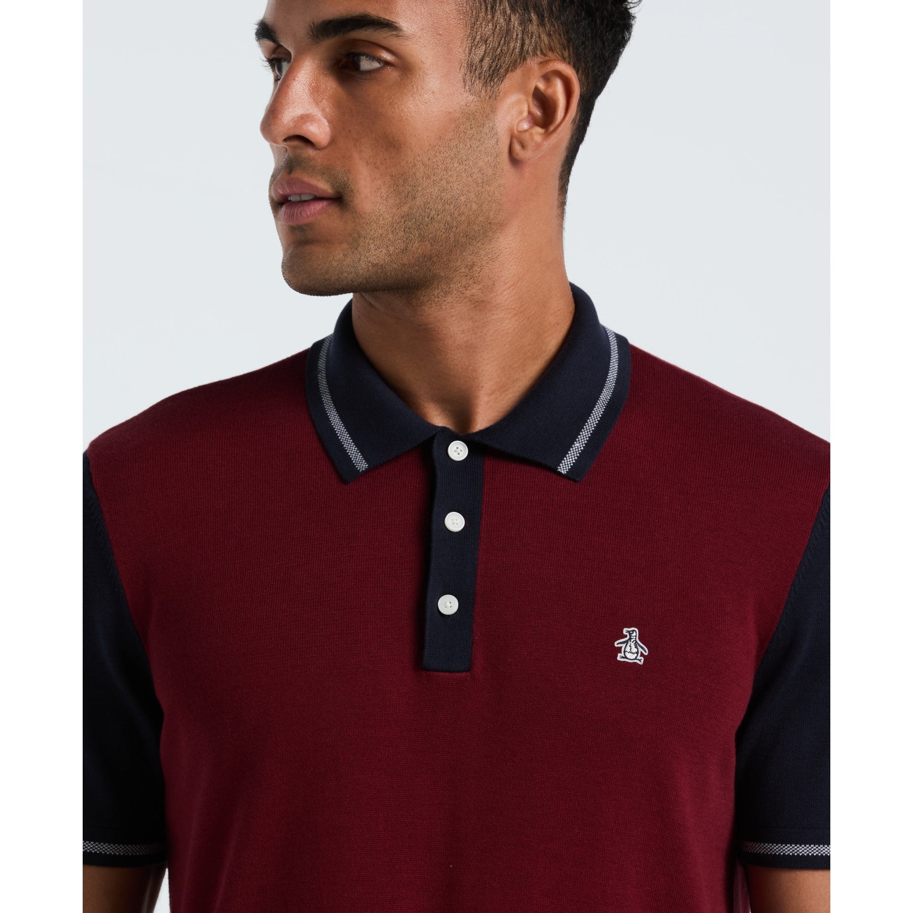Original Penguin Colourblock Sweater Polo In Cabernet(Colourblock Sweater Polo Red Opgf2503gp 605)