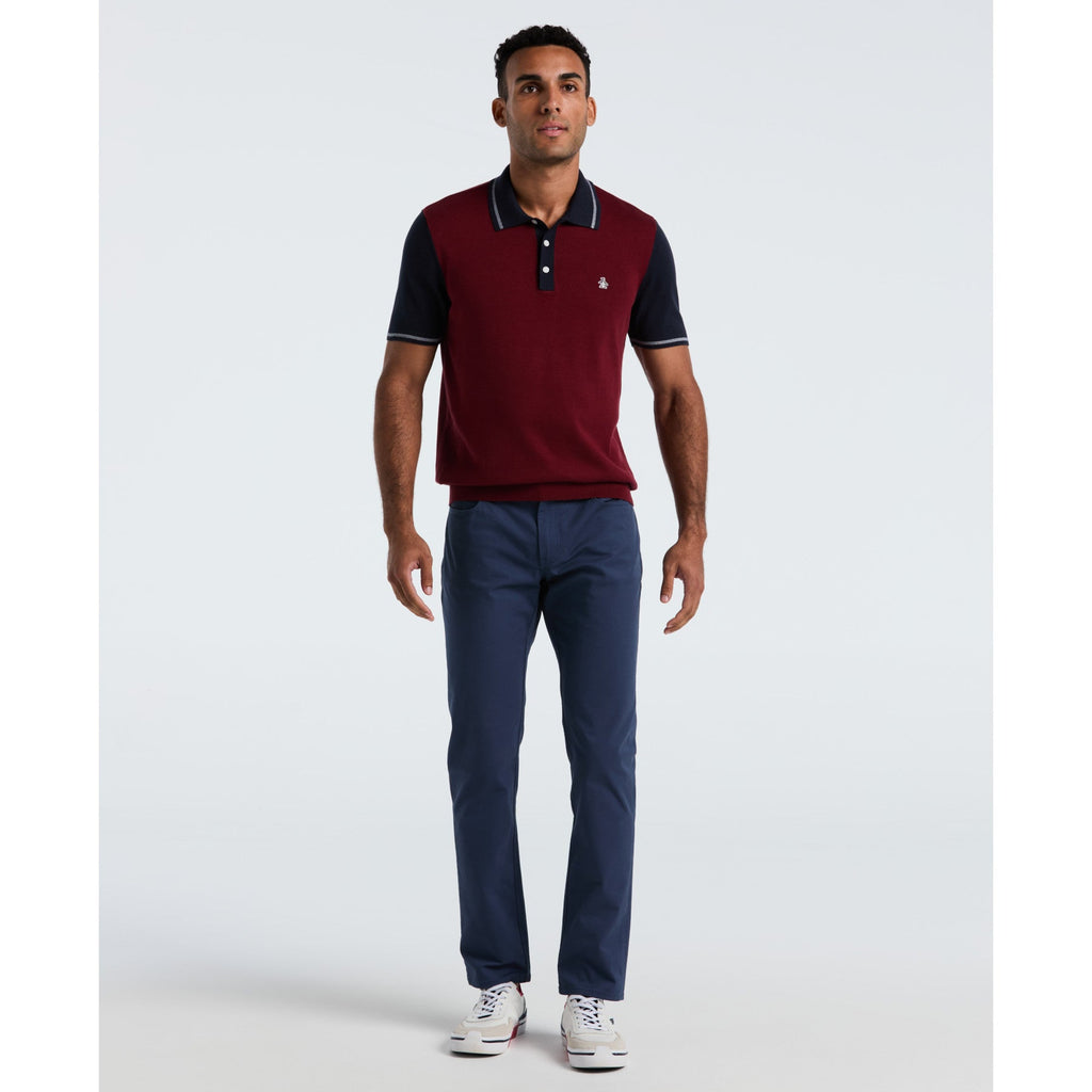 Original Penguin Colourblock Sweater Polo In Cabernet(Colourblock Sweater Polo Red Opgf2503gp 605)