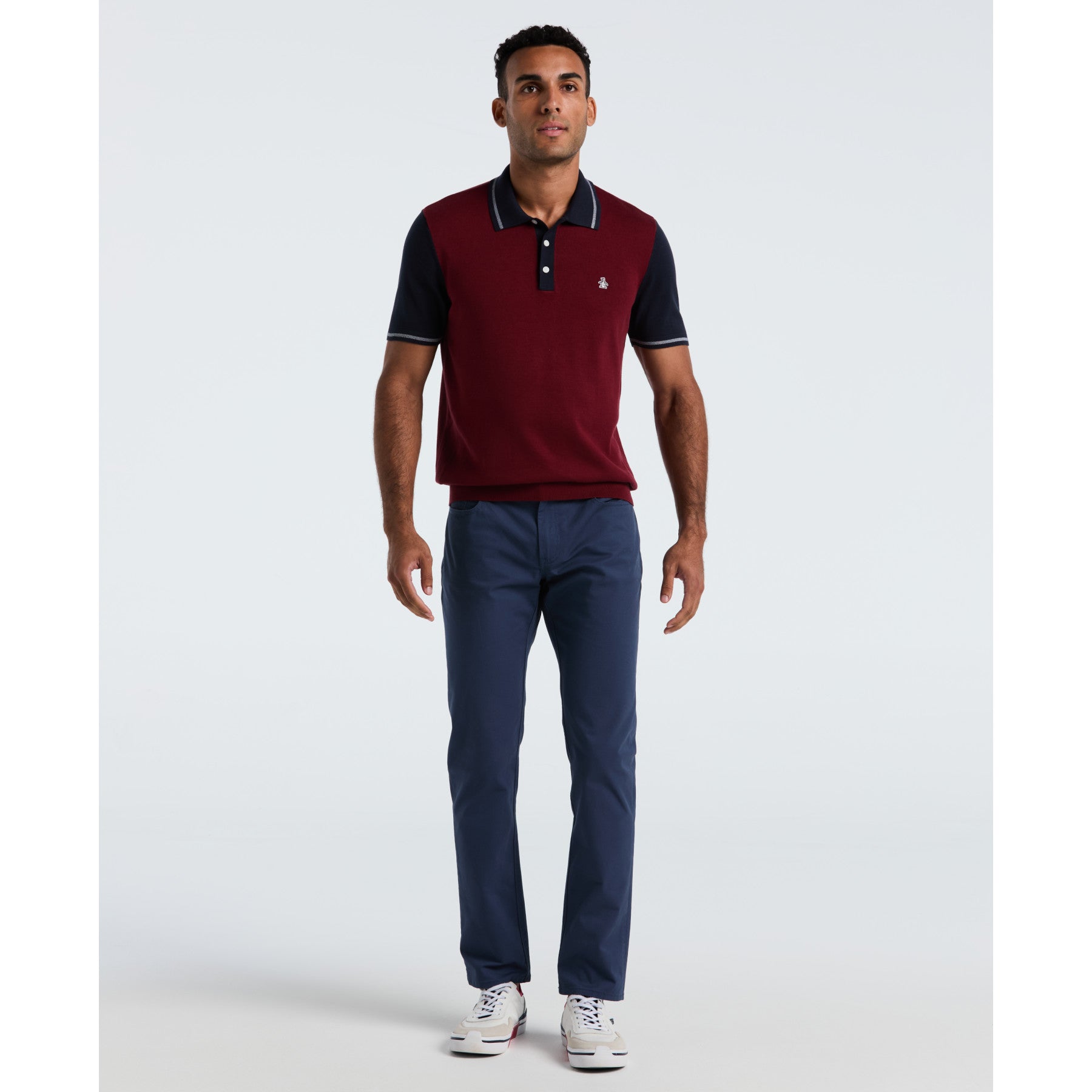 Original Penguin Colourblock Sweater Polo In Cabernet(Colourblock Sweater Polo Red Opgf2503gp 605)