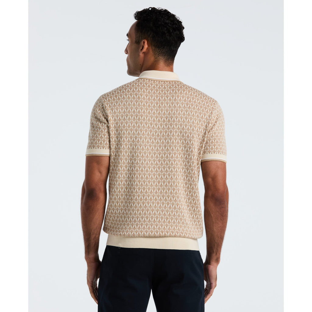 Original Penguin Geometric Jacquard 1/4 Zip Sweater Polo In Birch(Geometric Jacquard 1 4 Zip Sweater Polo Beige Opgf2509gp 252)