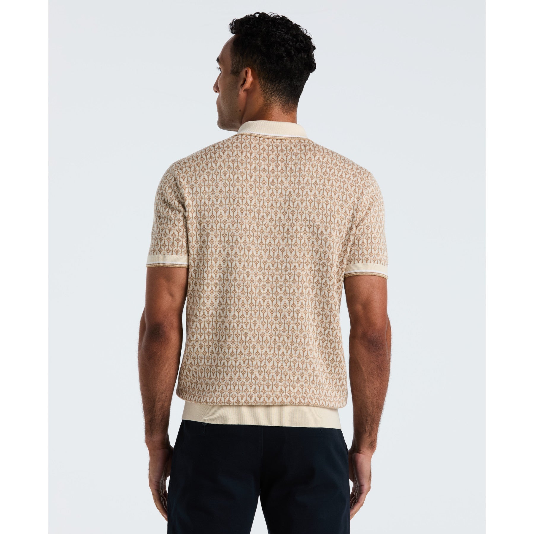 Original Penguin Geometric Jacquard 1/4 Zip Sweater Polo In Birch(Geometric Jacquard 1 4 Zip Sweater Polo Beige Opgf2509gp 252)