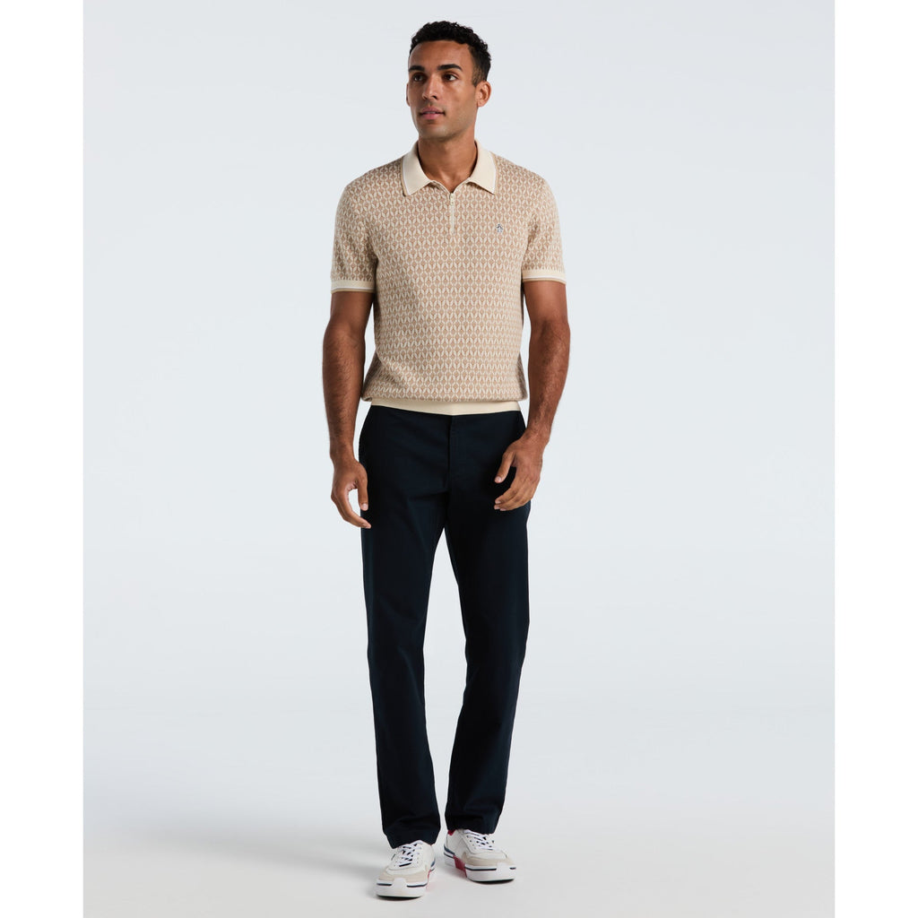 Original Penguin Geometric Jacquard 1/4 Zip Sweater Polo In Birch(Geometric Jacquard 1 4 Zip Sweater Polo Beige Opgf2509gp 252)