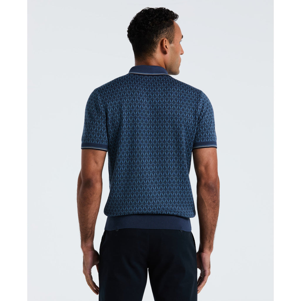 Original Penguin Geometric Jacquard 1/4 Zip Sweater Polo In Sargasso Sea(Geometric Jacquard 1 4 Zip Sweater Polo Blue Opgf2509gp 485)