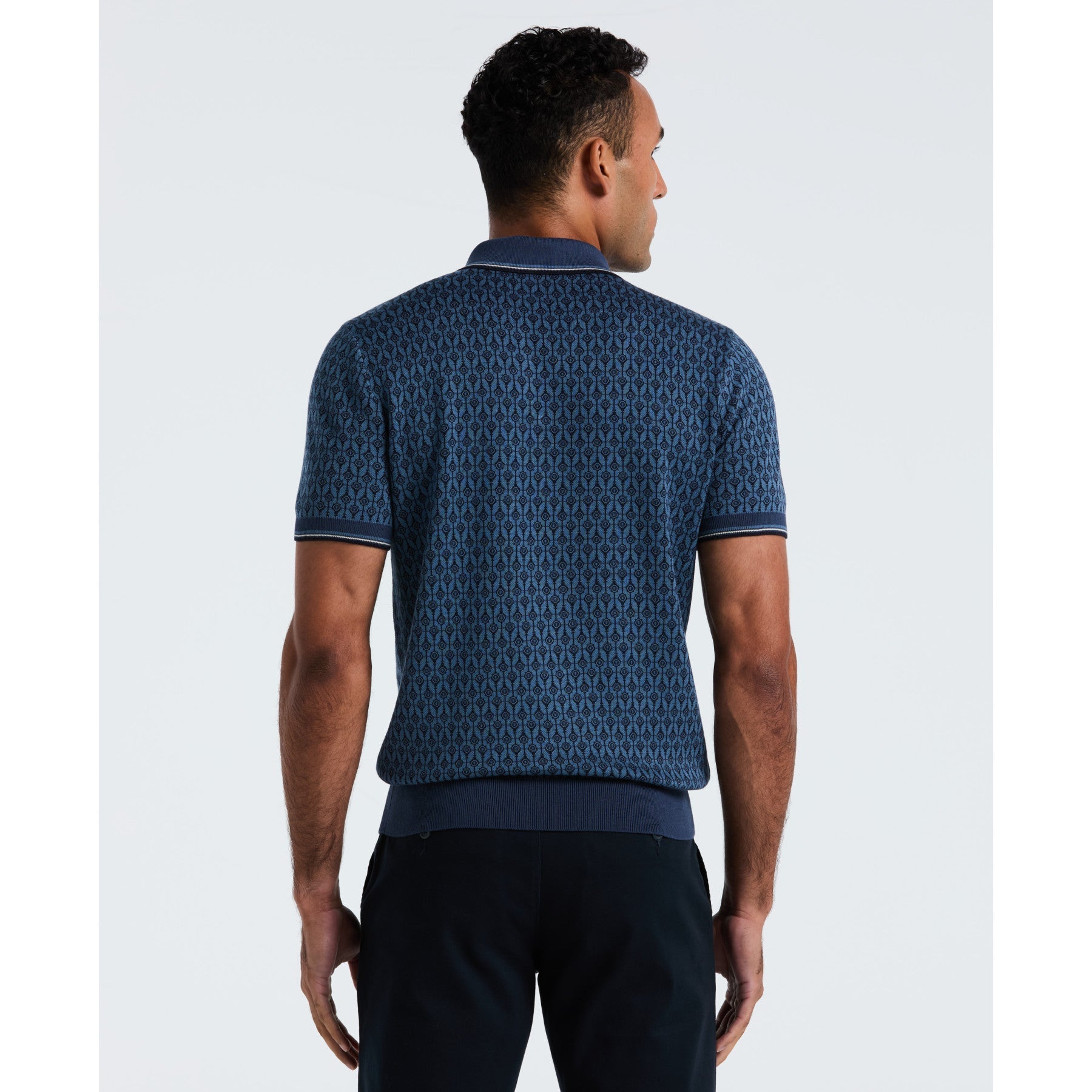 Original Penguin Geometric Jacquard 1/4 Zip Sweater Polo In Sargasso Sea(Geometric Jacquard 1 4 Zip Sweater Polo Blue Opgf2509gp 485)