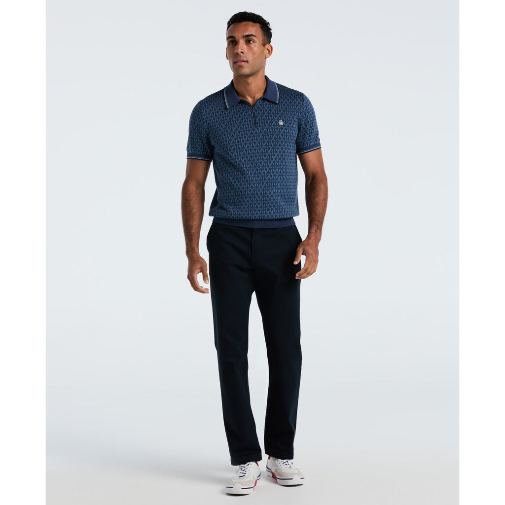 Original Penguin Geometric Jacquard 1/4 Zip Sweater Polo In Sargasso Sea(Geometric Jacquard 1 4 Zip Sweater Polo Blue Opgf2509gp 485)