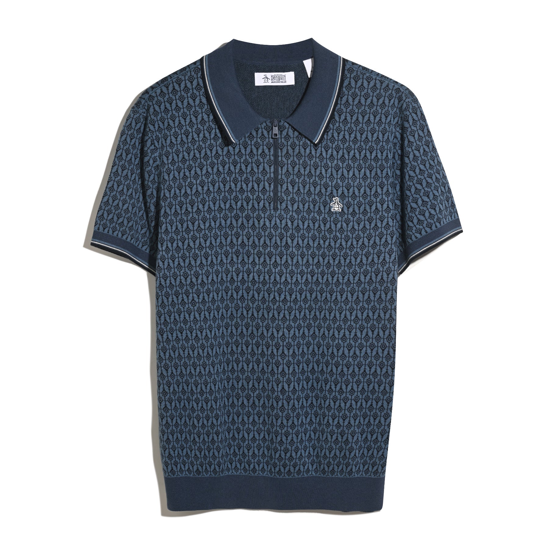 Original Penguin Geometric Jacquard 1/4 Zip Sweater Polo In Sargasso Sea(Geometric Jacquard 1 4 Zip Sweater Polo Blue Opgf2509gp 485)