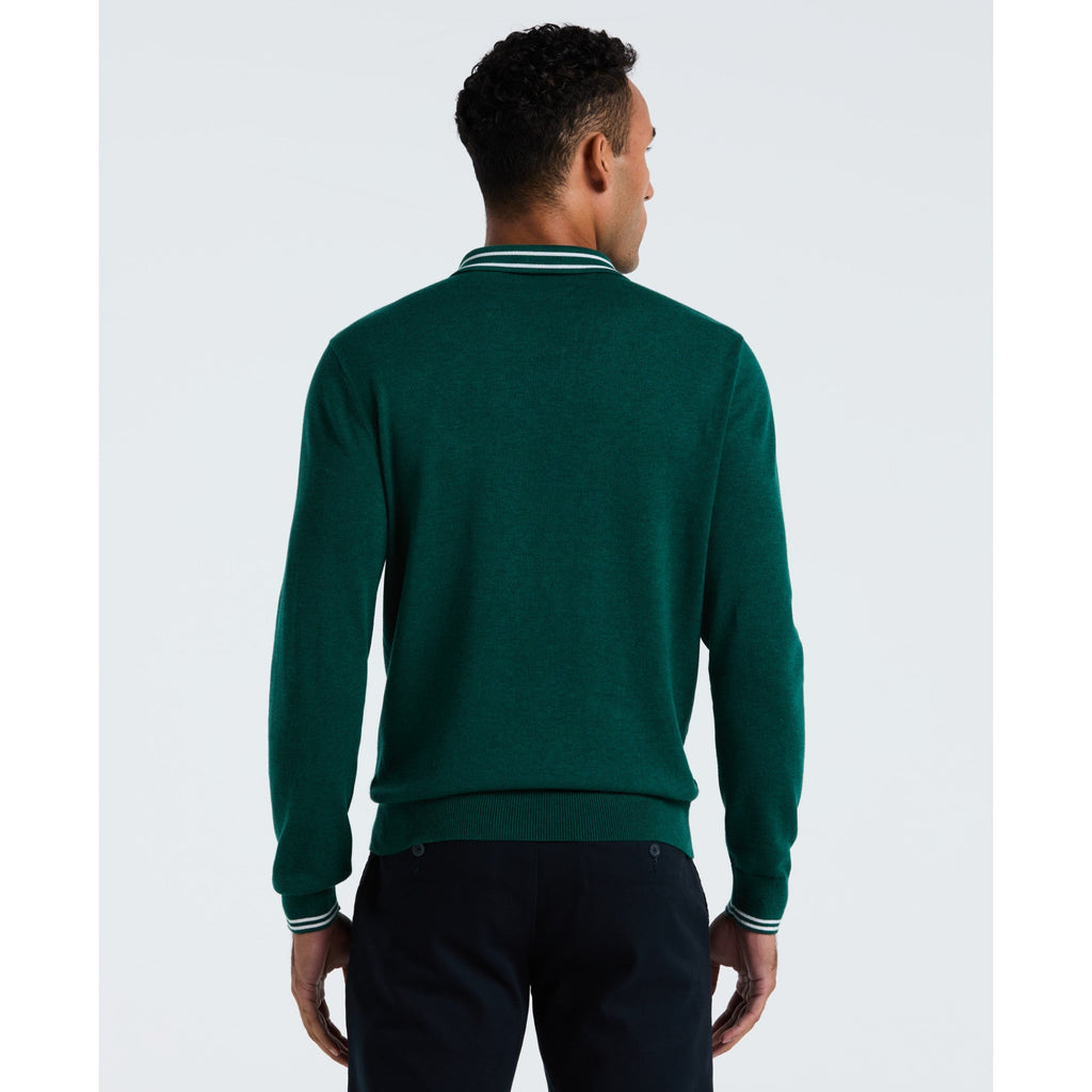 Original Penguin Tipped Quarter Zip Long Sleeve Sweater Polo In Botanical Green Heather(Tipped Quarter Zip Long Sleeve Sweater Polo Green Opgf2510gp 394)