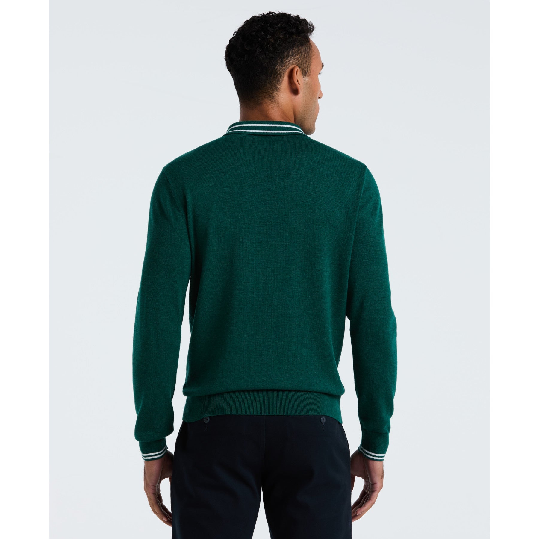 Original Penguin Tipped Quarter Zip Long Sleeve Sweater Polo In Botanical Green Heather(Tipped Quarter Zip Long Sleeve Sweater Polo Green Opgf2510gp 394)