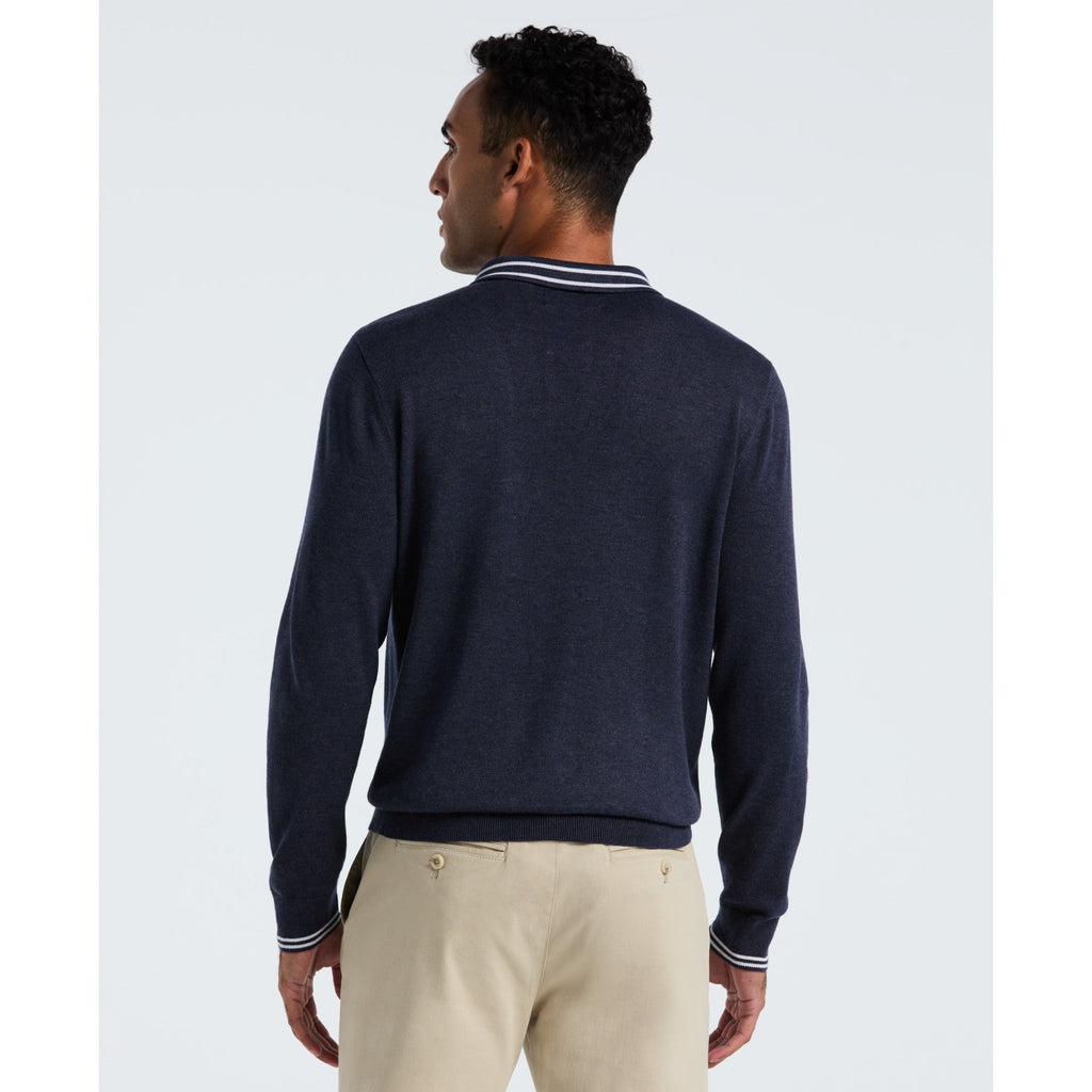 Original Penguin Tipped Quarter Zip Long Sleeve Sweater Polo In Dark Sapphire Heather(Tipped Quarter Zip Long Sleeve Sweater Polo Blue Opgf2510gp 478)