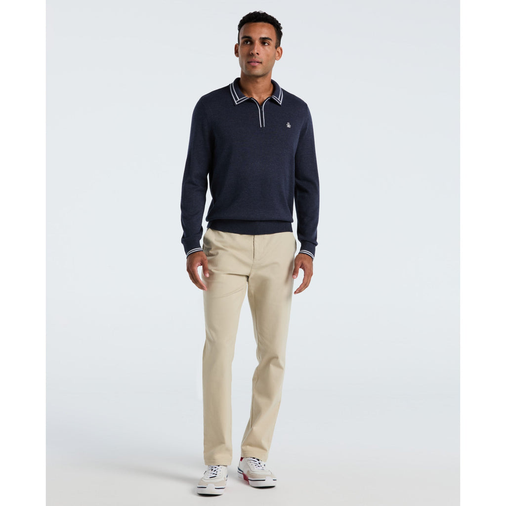 Original Penguin Tipped Quarter Zip Long Sleeve Sweater Polo In Dark Sapphire Heather(Tipped Quarter Zip Long Sleeve Sweater Polo Blue Opgf2510gp 478)