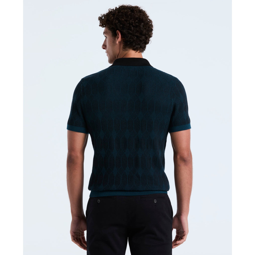 Original Penguin Icons Jacquard Quarter Zip Sweater Polo In Reflecting Pond(Icons Jacquard Quarter Zip Sweater Polo Blue Opgf2513gp 470)