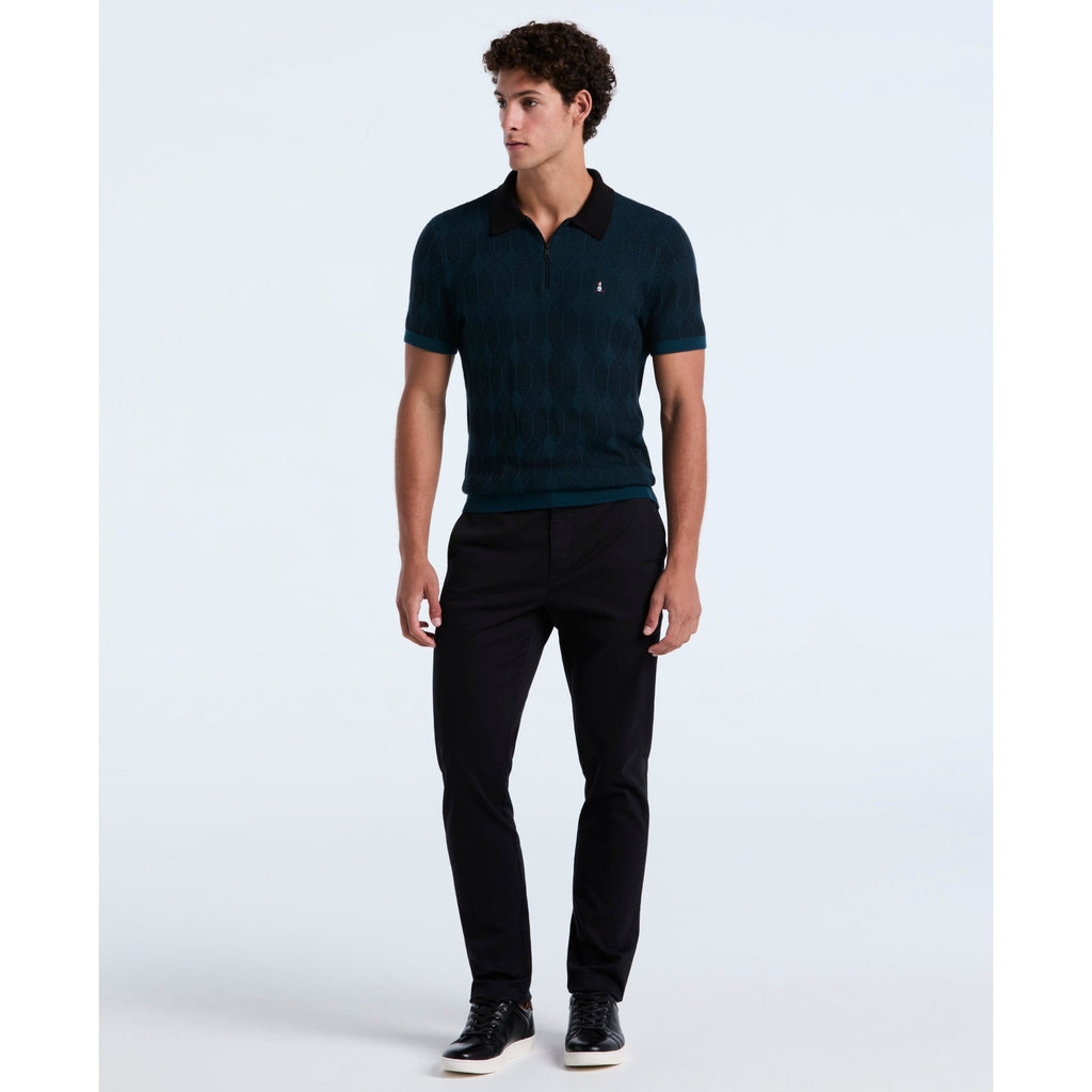 Original Penguin Icons Jacquard Quarter Zip Sweater Polo In Reflecting Pond(Icons Jacquard Quarter Zip Sweater Polo Blue Opgf2513gp 470)