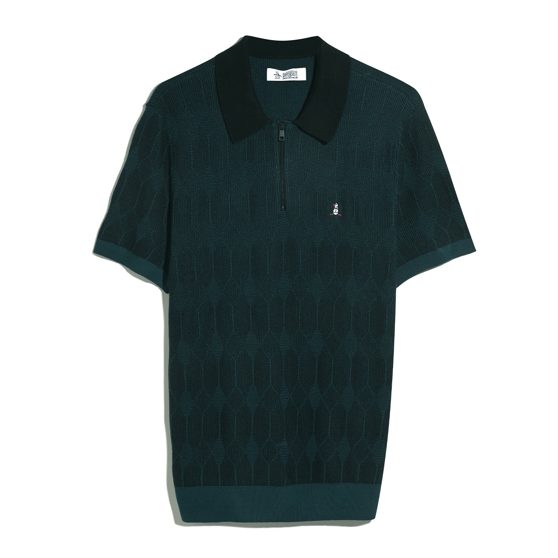 Original Penguin Icons Jacquard Quarter Zip Sweater Polo In Reflecting Pond(Icons Jacquard Quarter Zip Sweater Polo Blue Opgf2513gp 470)
