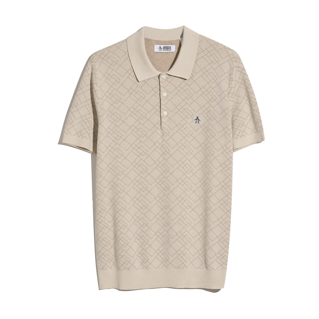 Original Penguin Jaquard Geometric Sweater Polo Shirt In Birch(Jaquard Geometric Sweater Polo Shirt Beige Opgm2500gp 252)
