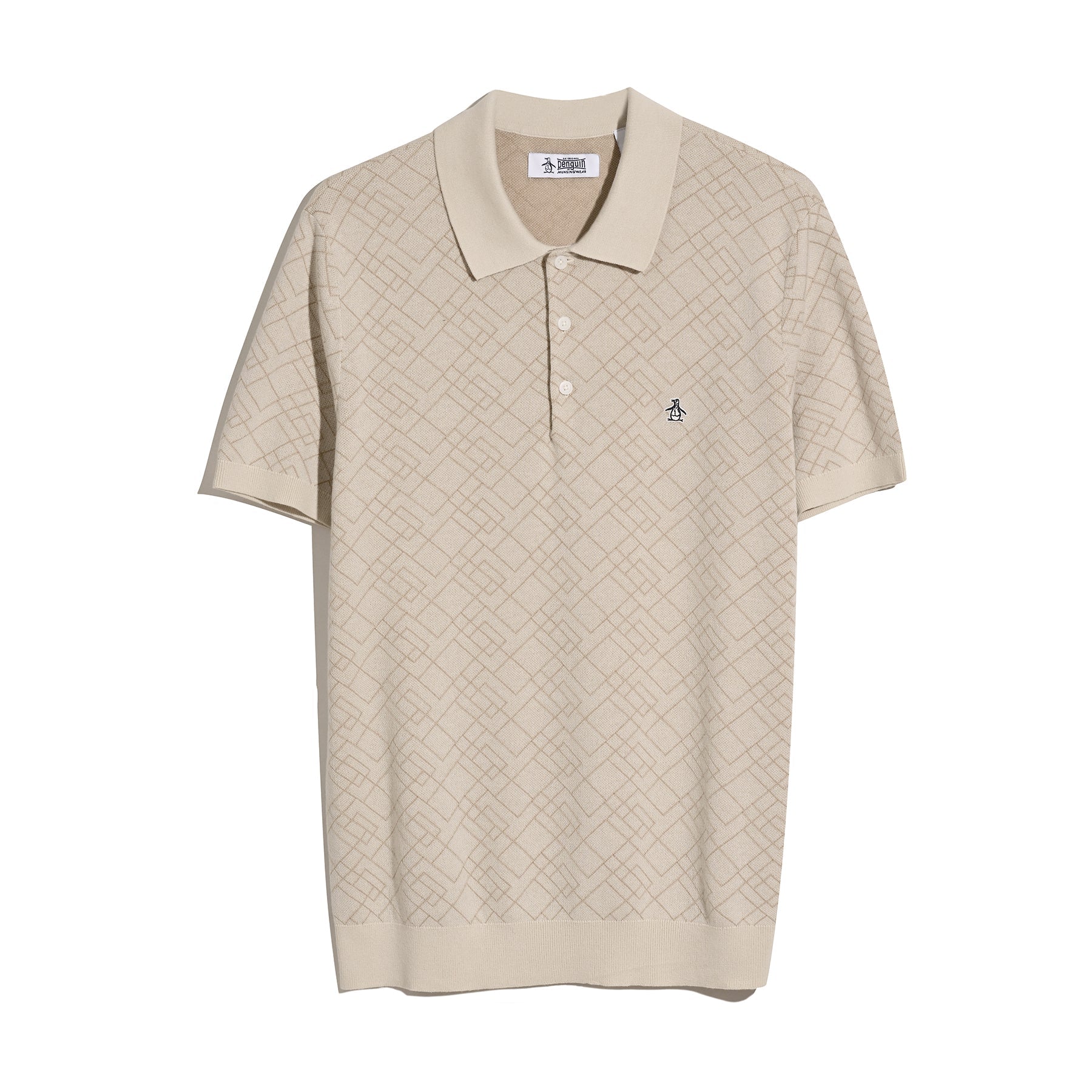 Original Penguin Jaquard Geometric Sweater Polo Shirt In Birch(Jaquard Geometric Sweater Polo Shirt Beige Opgm2500gp 252)