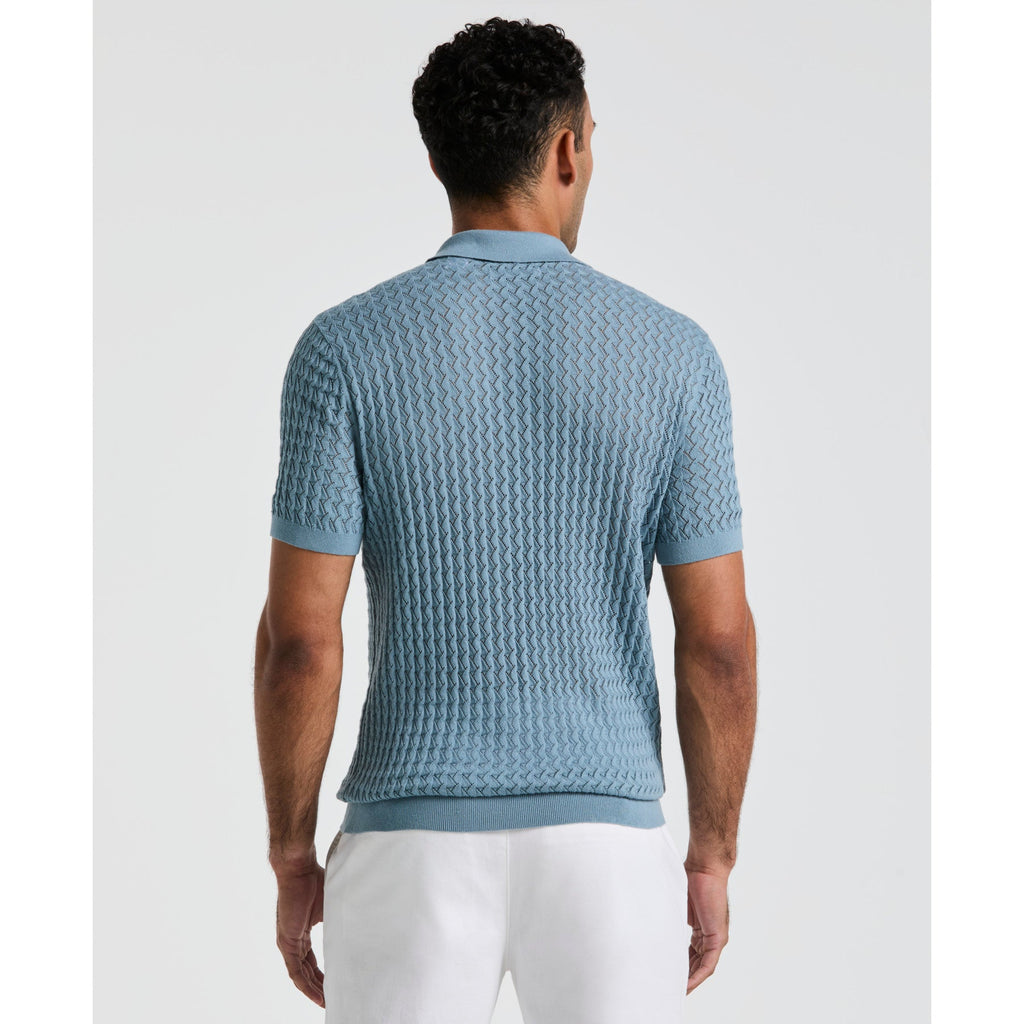 Original Penguin Drop Needle Textured Sweater Polo In Citadel(Drop Needle Textured Sweater Polo Blue Opgm2502gp 499)