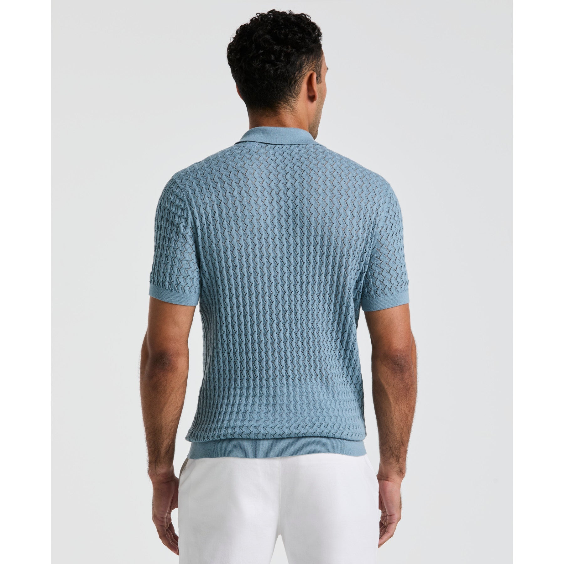 Original Penguin Drop Needle Textured Sweater Polo In Citadel(Drop Needle Textured Sweater Polo Blue Opgm2502gp 499)