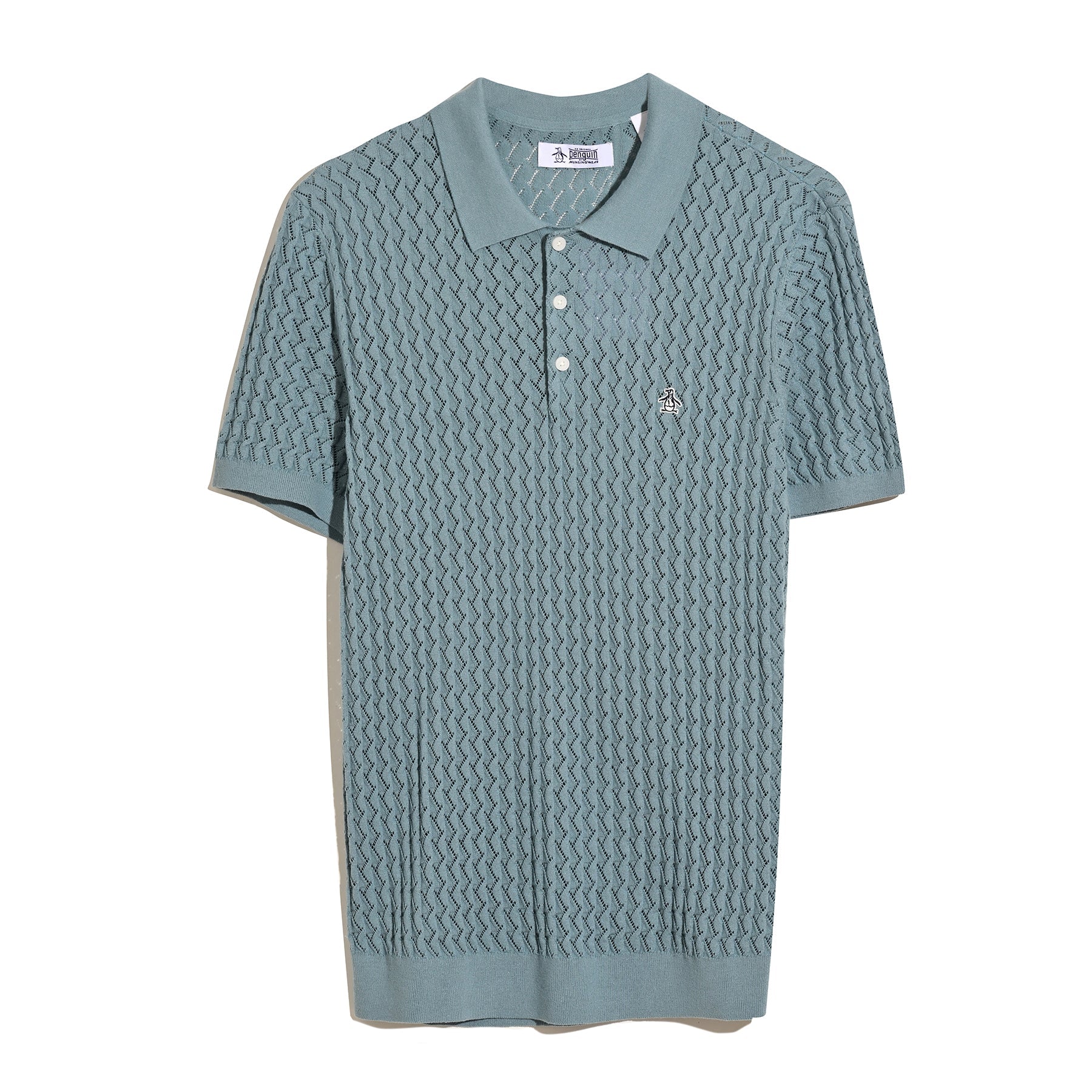 Original Penguin Drop Needle Textured Sweater Polo In Citadel(Drop Needle Textured Sweater Polo Blue Opgm2502gp 499)