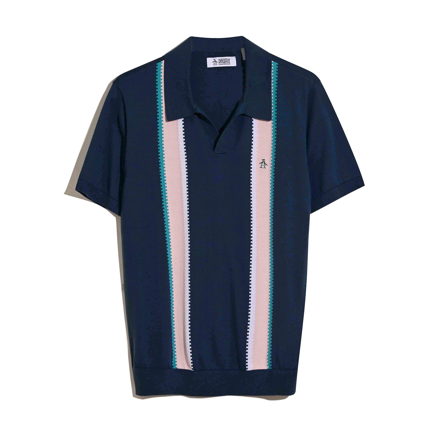 Original Penguin Vertical Stripe Sweater Polo Shirt In Sargasso Sea(Vertical Stripe Sweater Polo Shirt Blue Opgm2505gp 485)