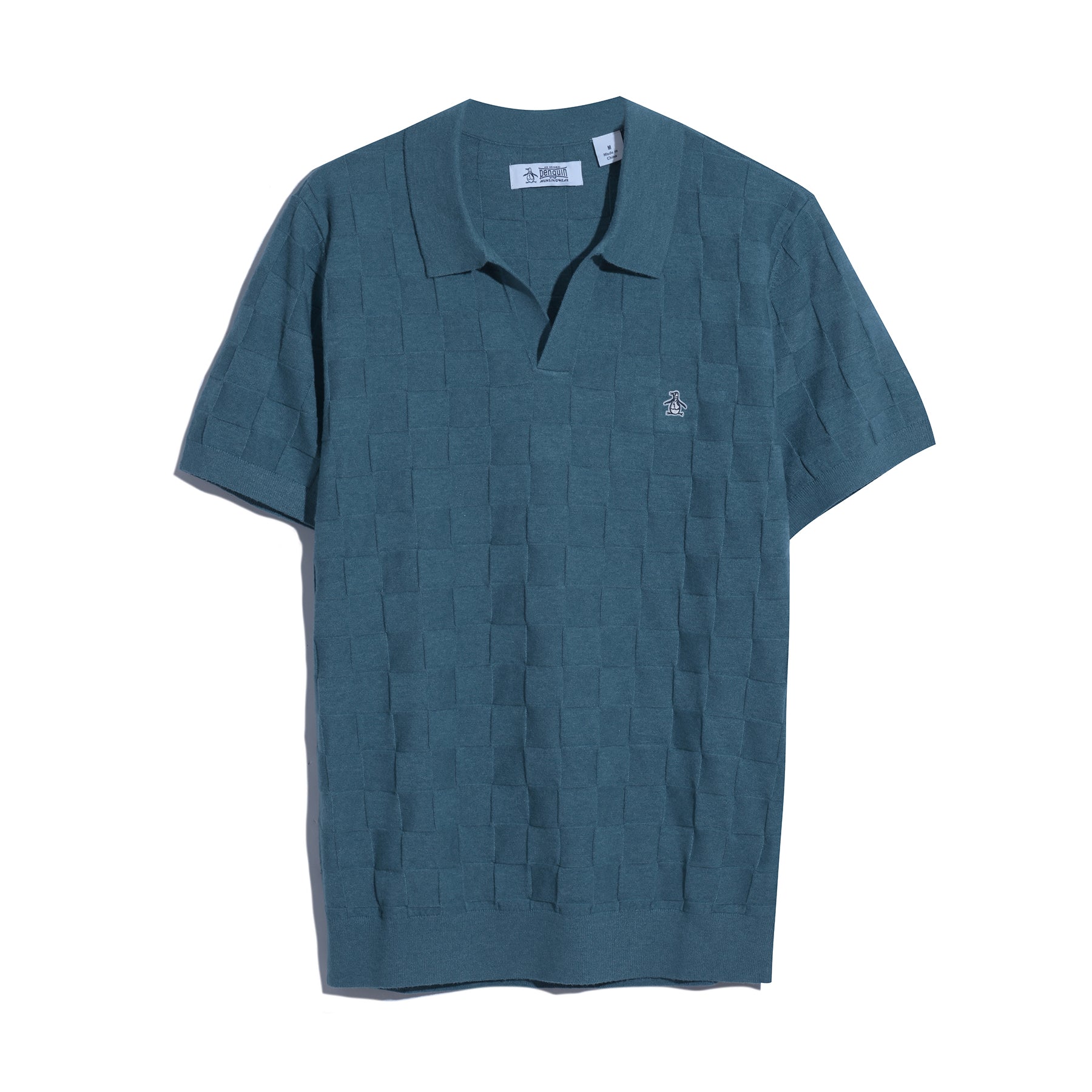 Original Penguin Jacquard Johnny Collar Sweater Polo Shirt In Copen Blue(Jacquard Johnny Collar Short Sleeve Polo Sweater Blue Opgs2403gp 443)