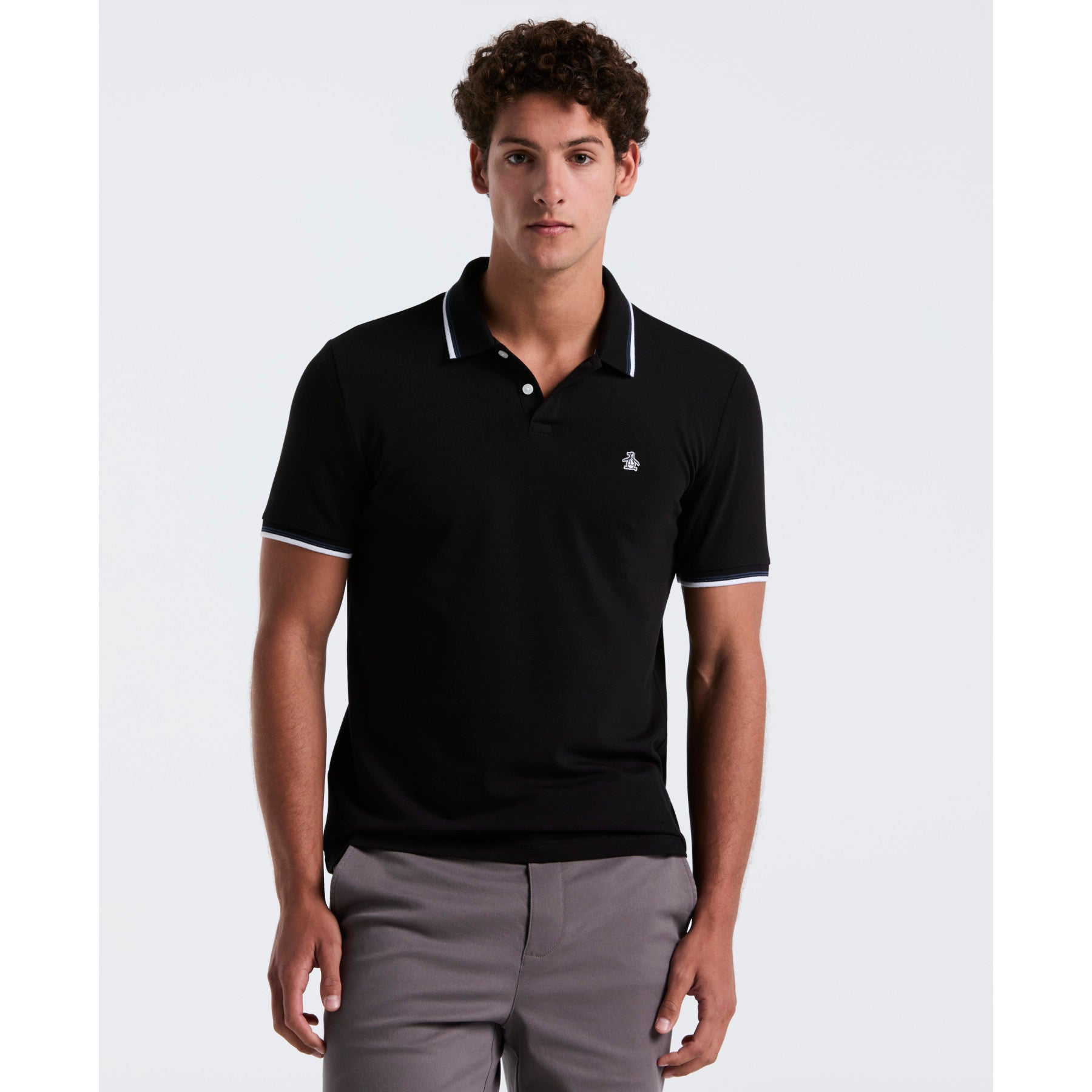 Original Penguin Pique Sticker Pete Tipped Polo Shirt In True Black(Pique Sticker Pete Tipped Polo Shirt Black Opkb0720gp 010)